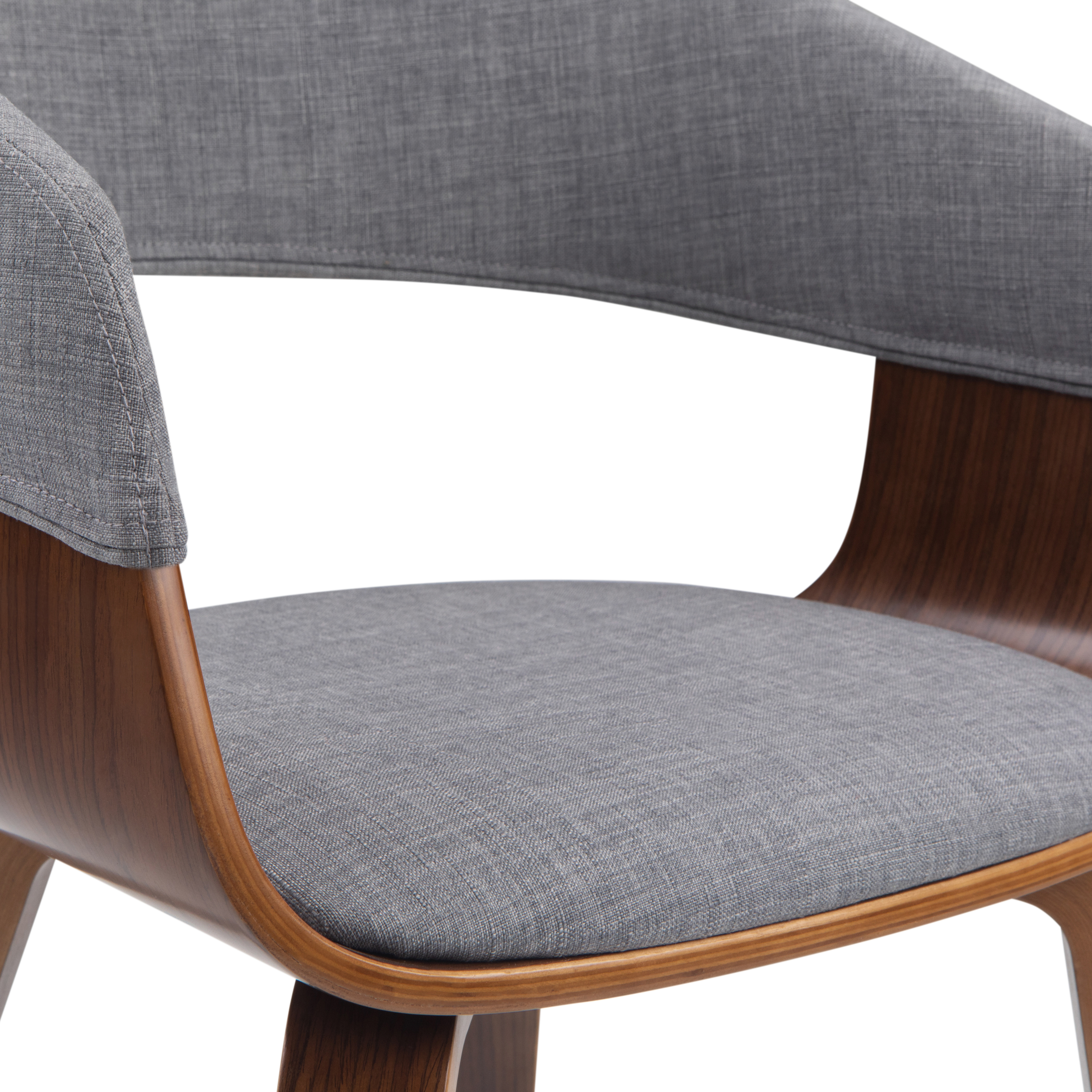 Lowell Mid Century Modern Bentwood Dining Chair in Light Grey Linen Look Fabric
