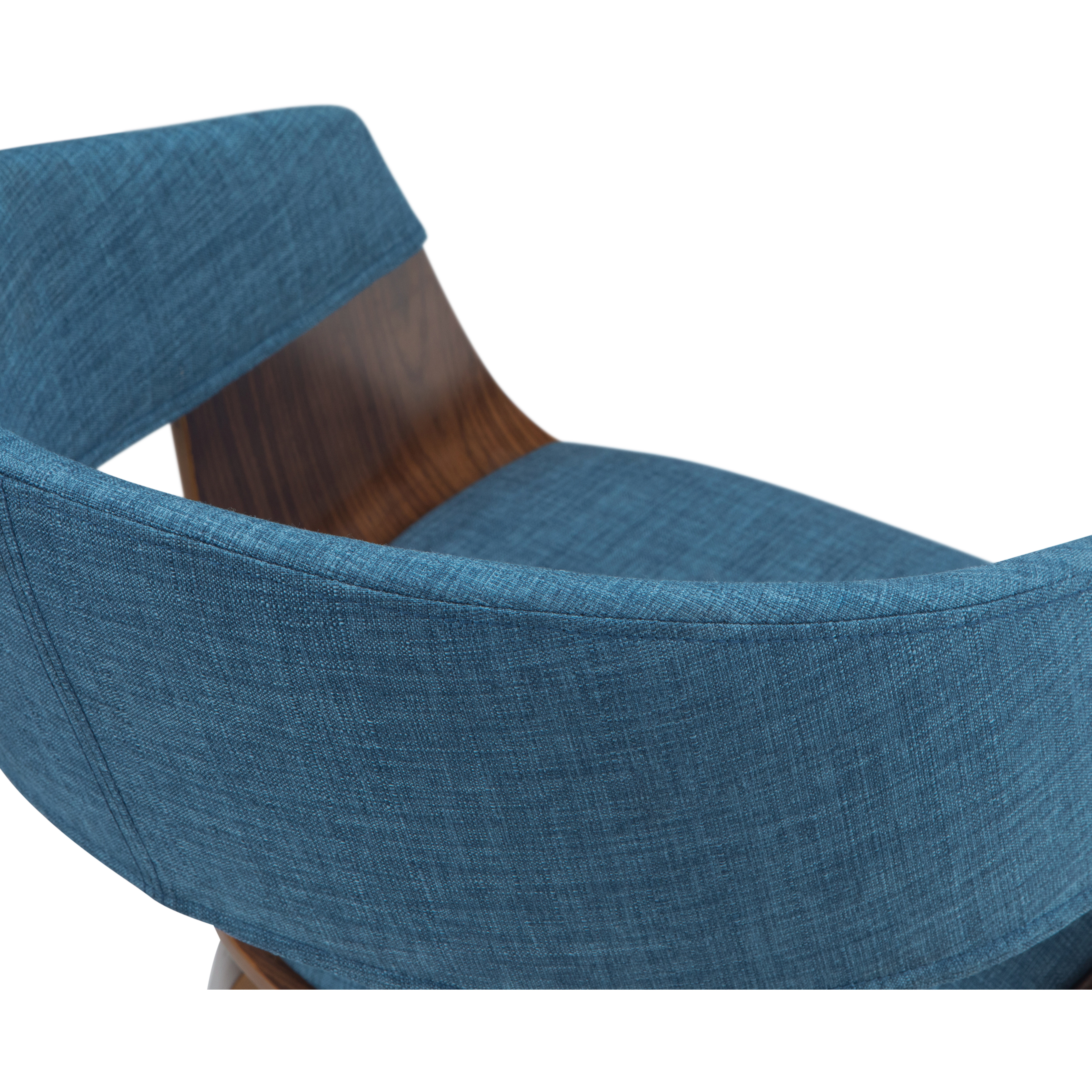 Lowell Mid Century Modern Bentwood Dining Chair in Blue Linen Look Fabric