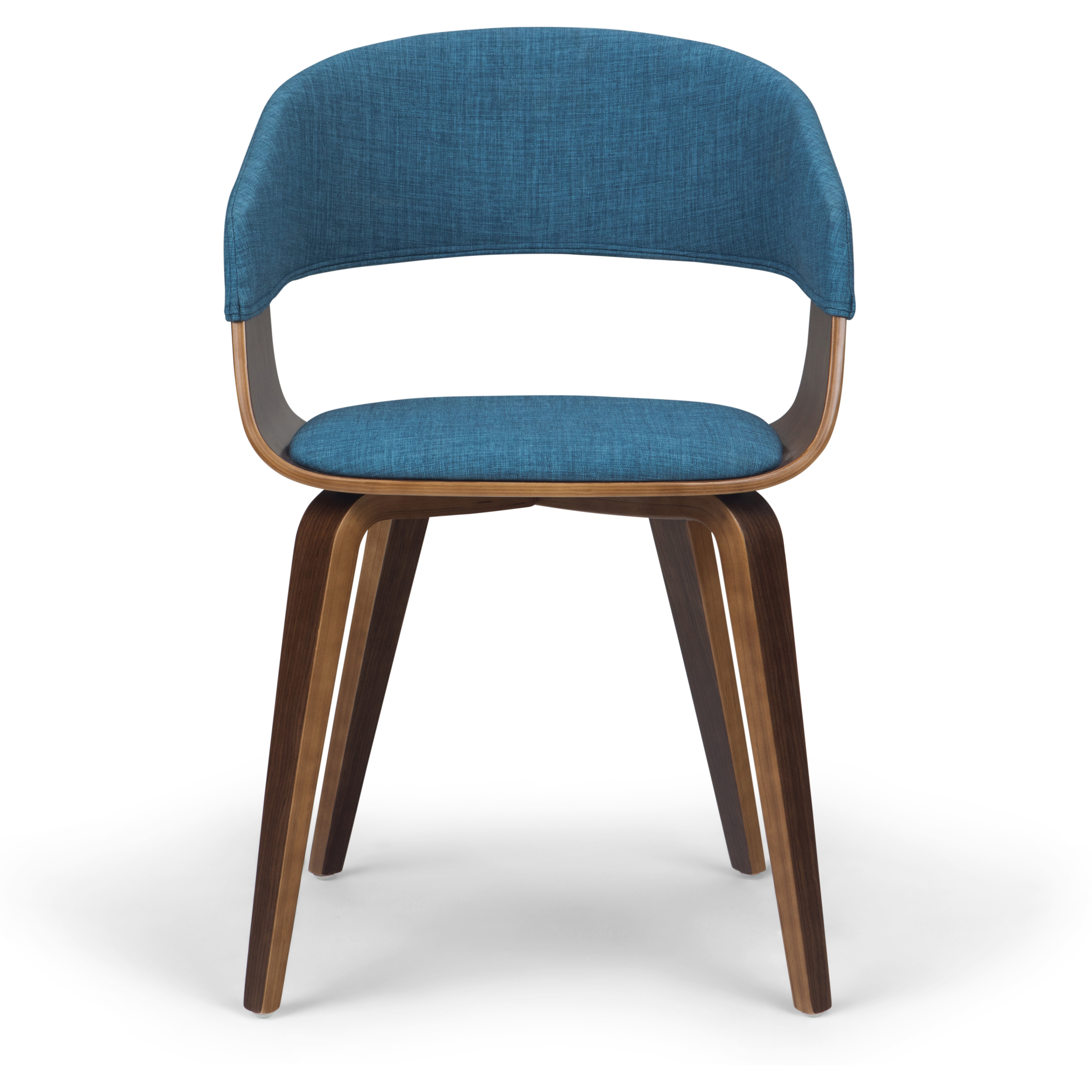 Lowell Mid Century Modern Bentwood Dining Chair in Blue Linen Look Fabric