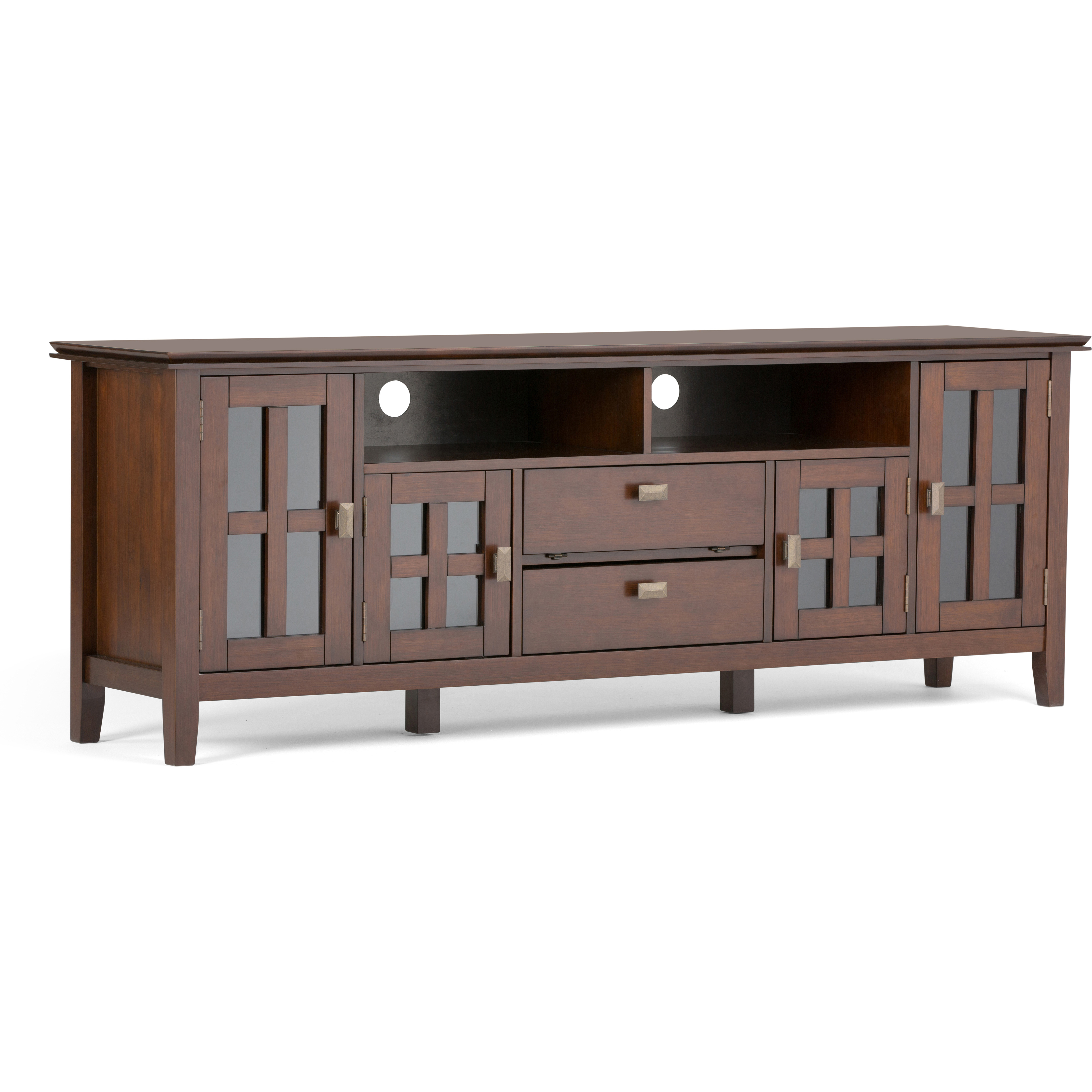 Artisan SOLID WOOD 72 inch Wide Transitional TV Media Stand in Russet Brown For TVs up to 80 inches