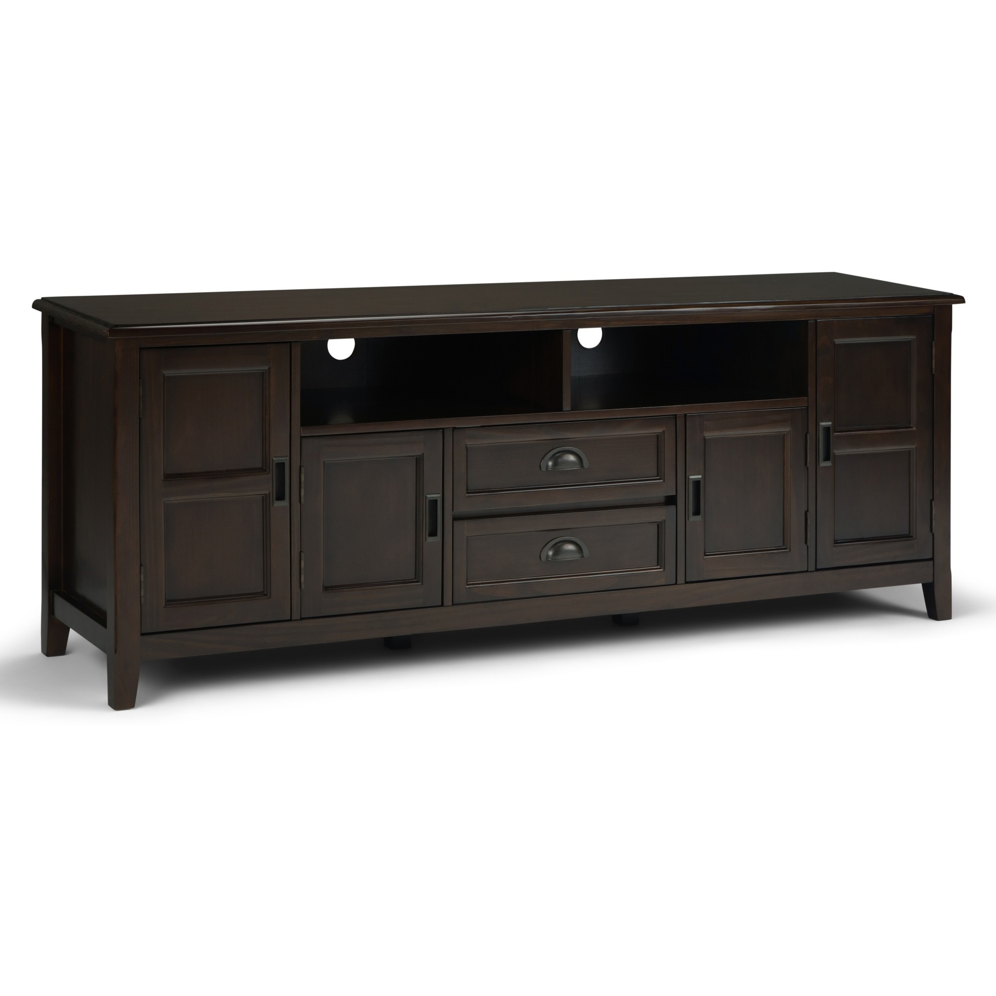 Burlington SOLID WOOD 72 inch Wide Transitional TV Media Stand in Mahogany Brown For TVs up to 80 inches