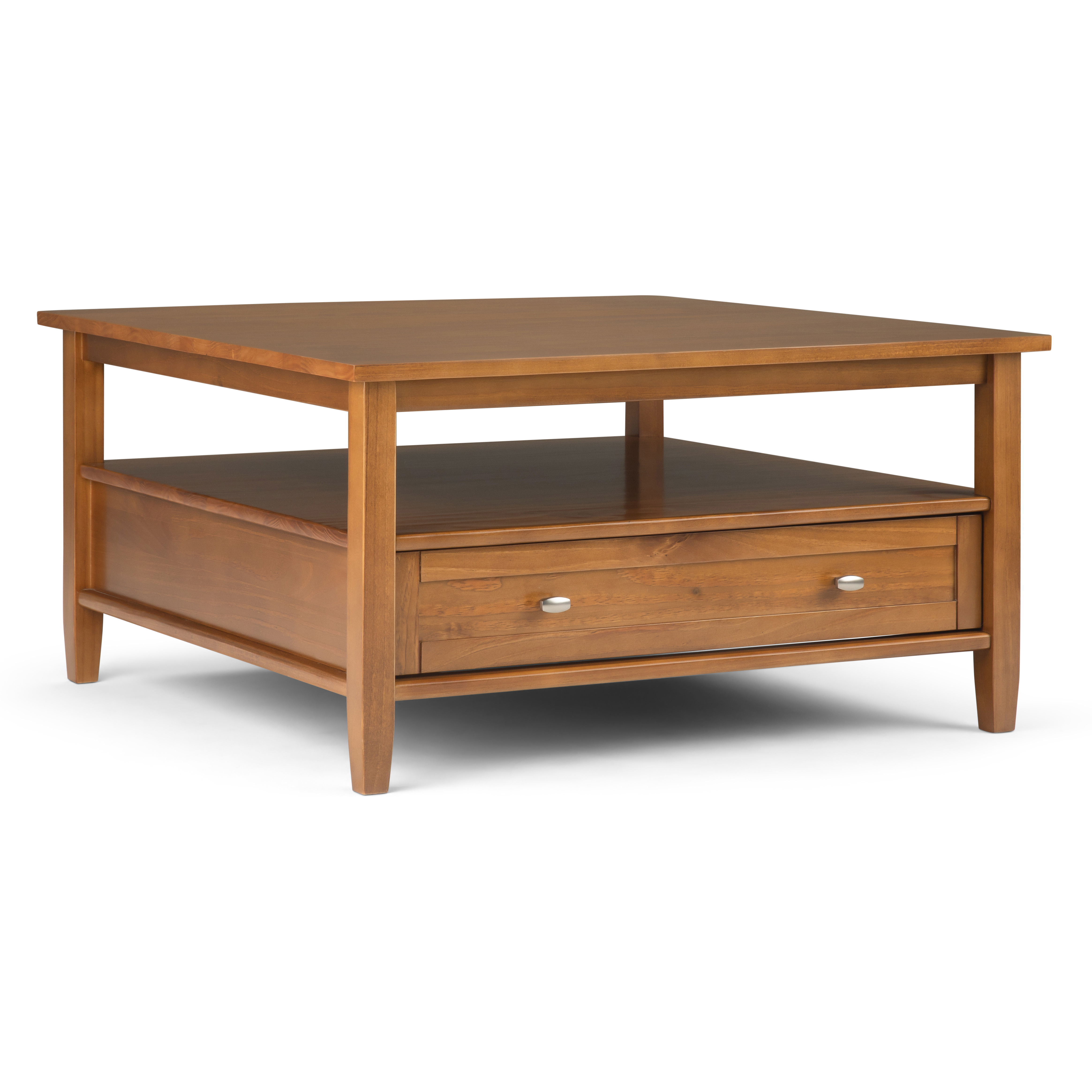 Warm Shaker SOLID WOOD 36 inch Wide Square Transitional Coffee Table in Light Golden Brown