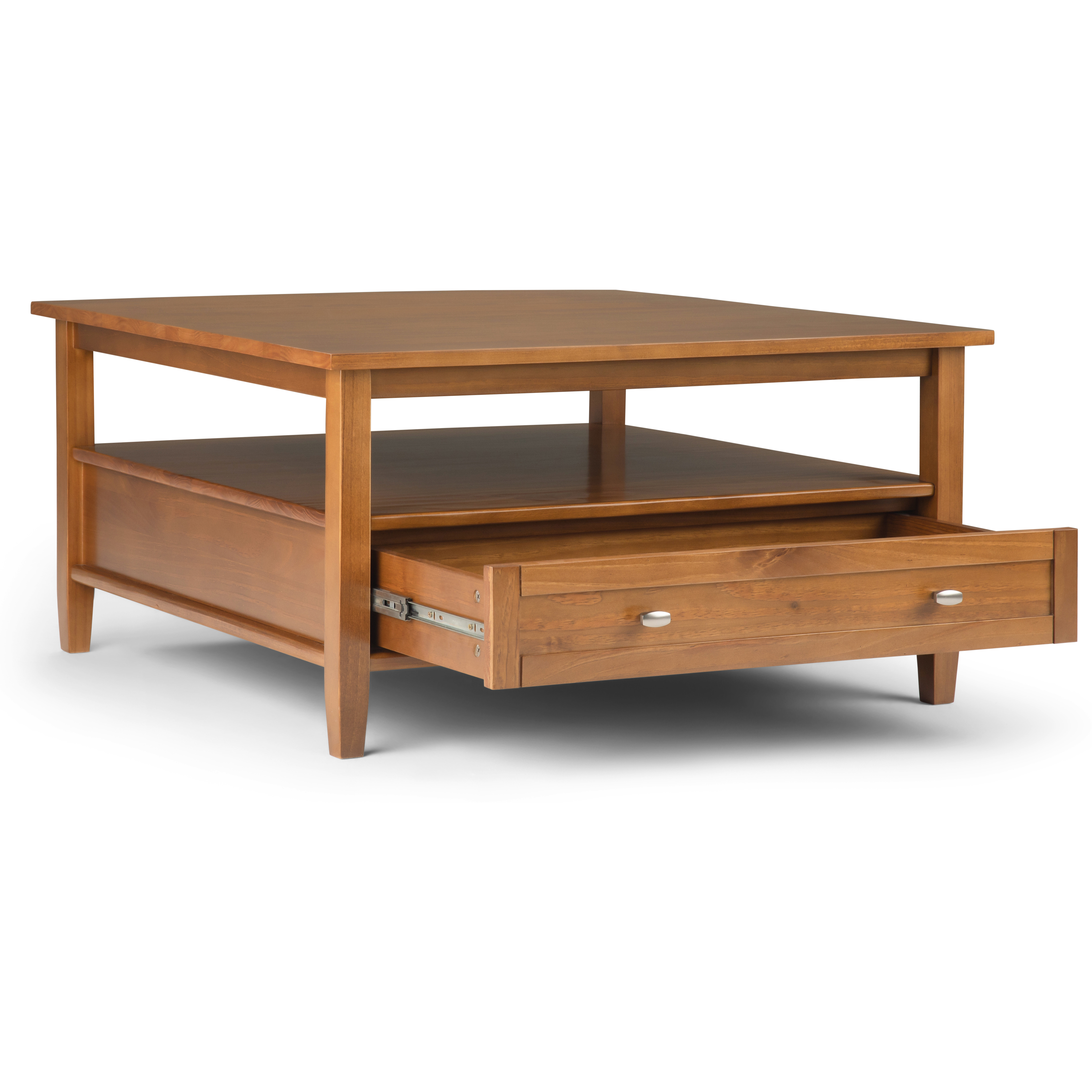 Warm Shaker SOLID WOOD 36 inch Wide Square Transitional Coffee Table in Light Golden Brown