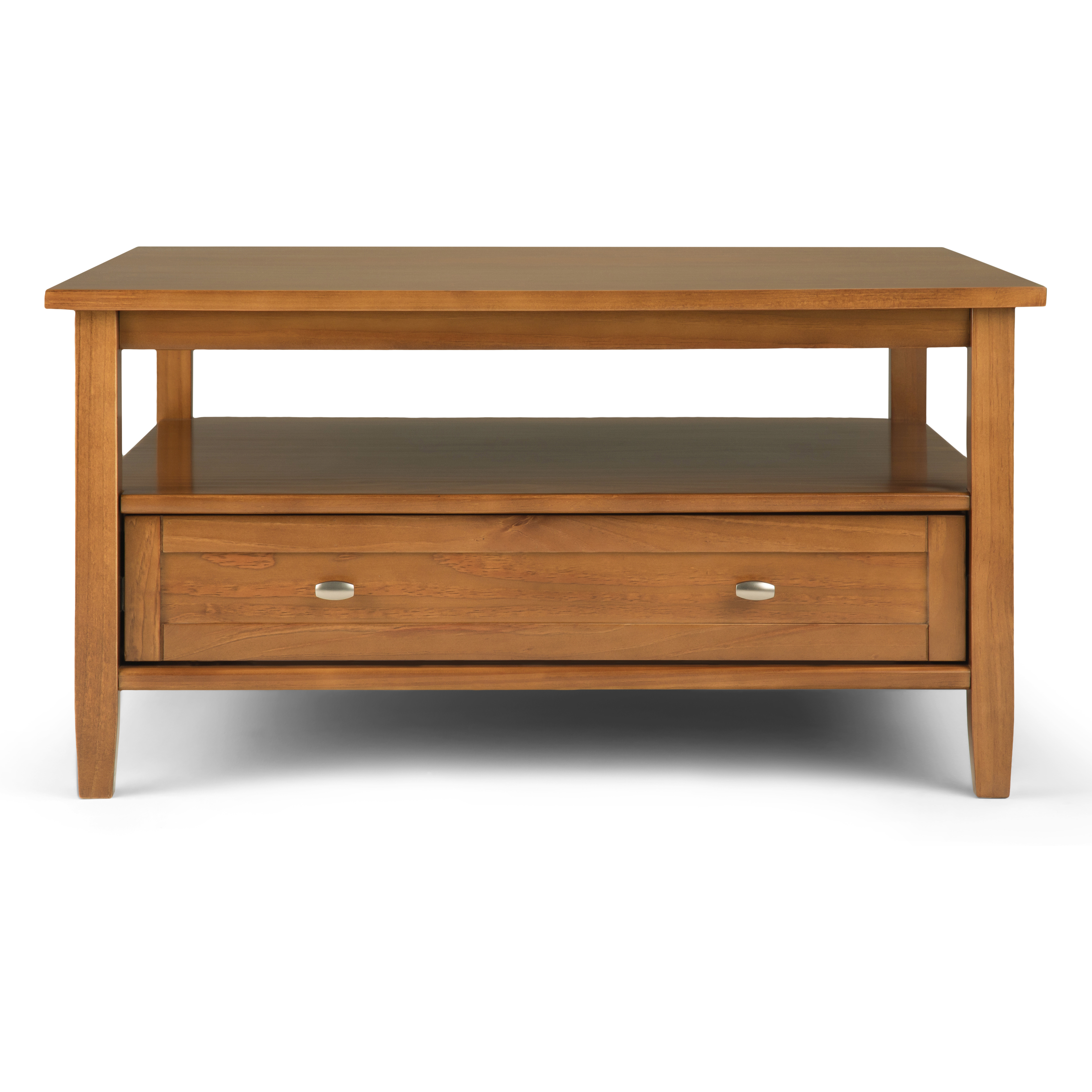 Warm Shaker SOLID WOOD 36 inch Wide Square Transitional Coffee Table in Light Golden Brown