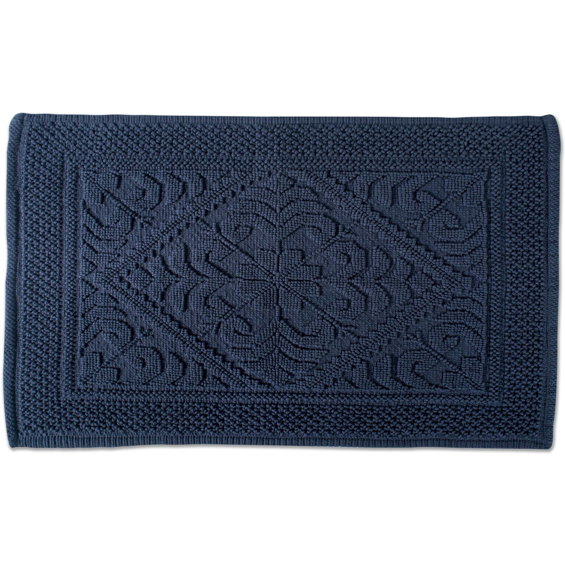 DII Navy Damask Jacquard Bordered Bath Mat