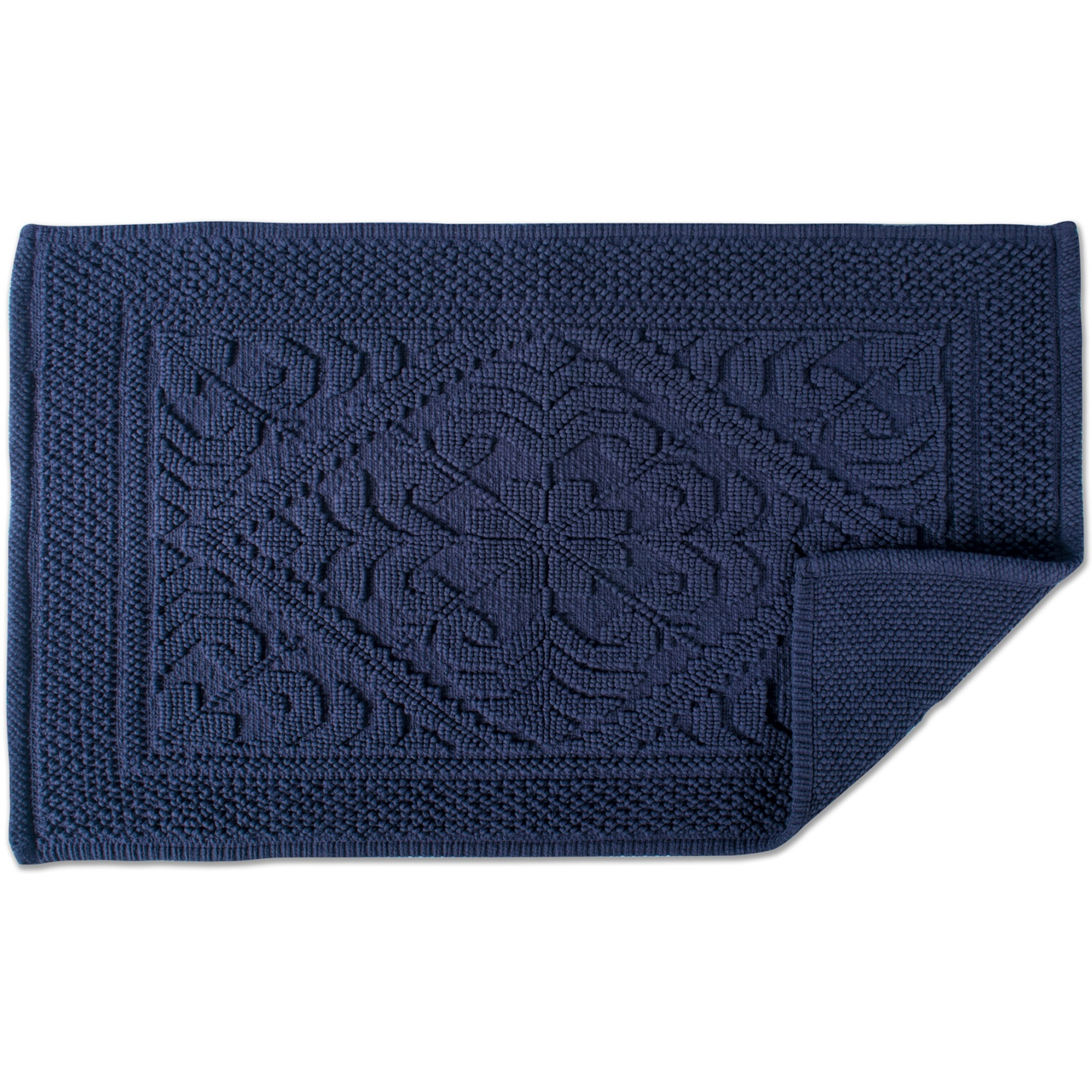 DII Navy Damask Jacquard Bordered Bath Mat