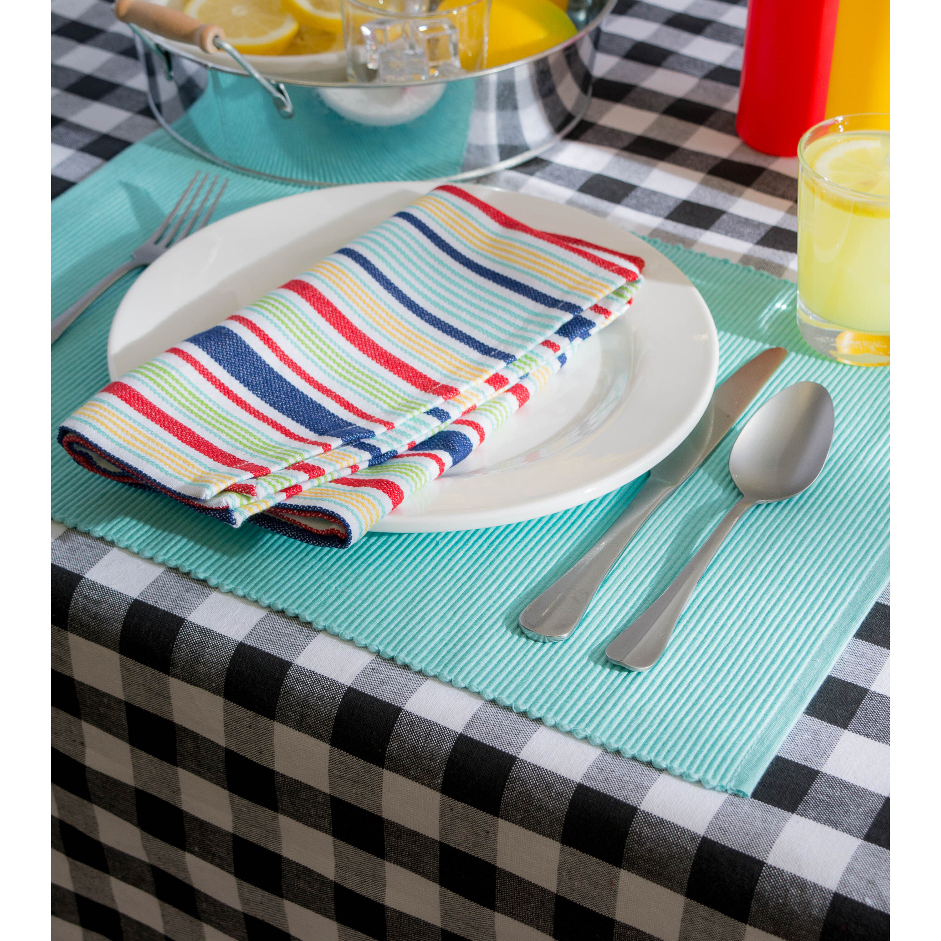 DII Black/White Checkers Tablecloth