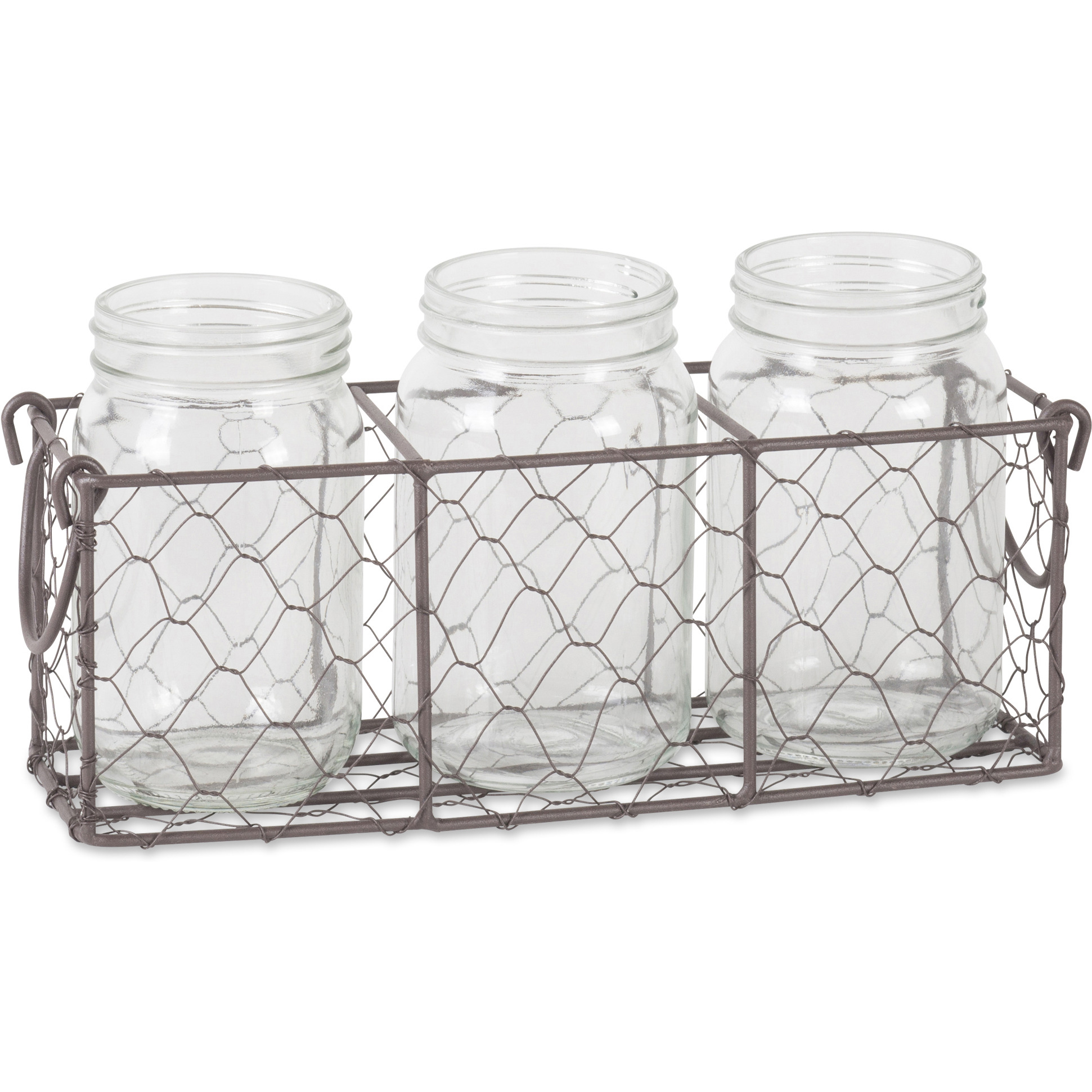 DII Rustic Chickenwre Flatware Caddy With Clear Jars