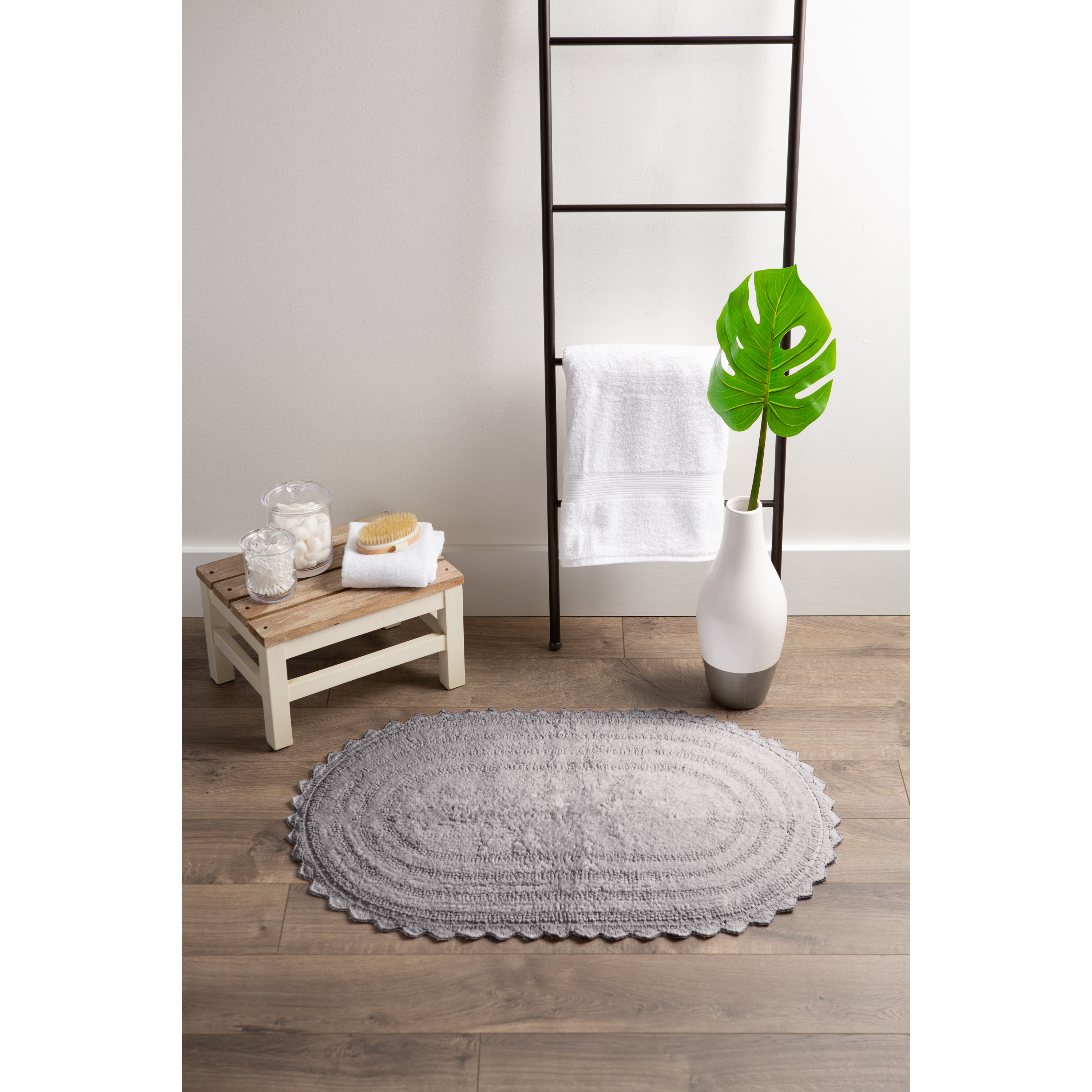 DII Gray Small Oval Crochet Bath Mat