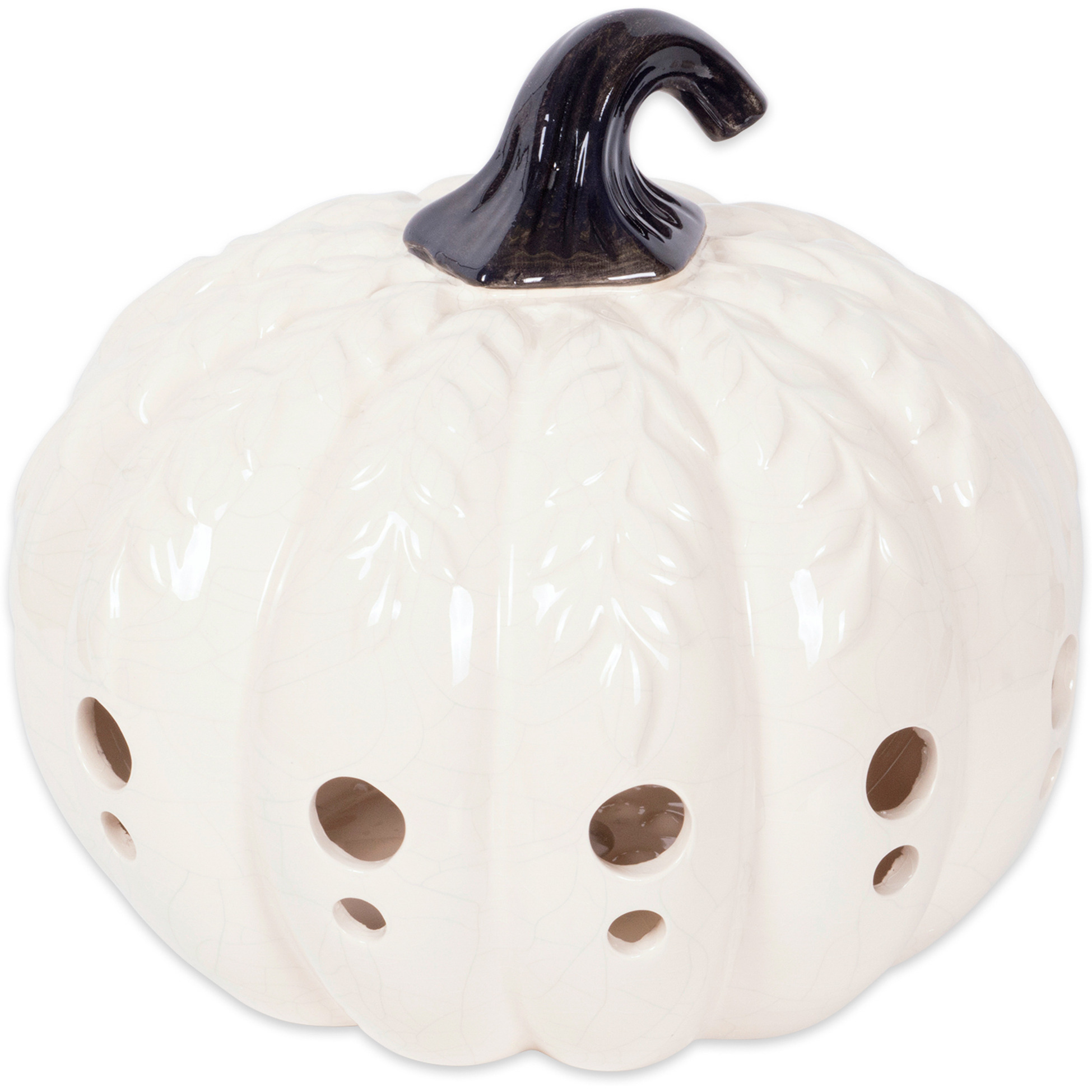 DII White Large Pumpkin With Leaves Lantern