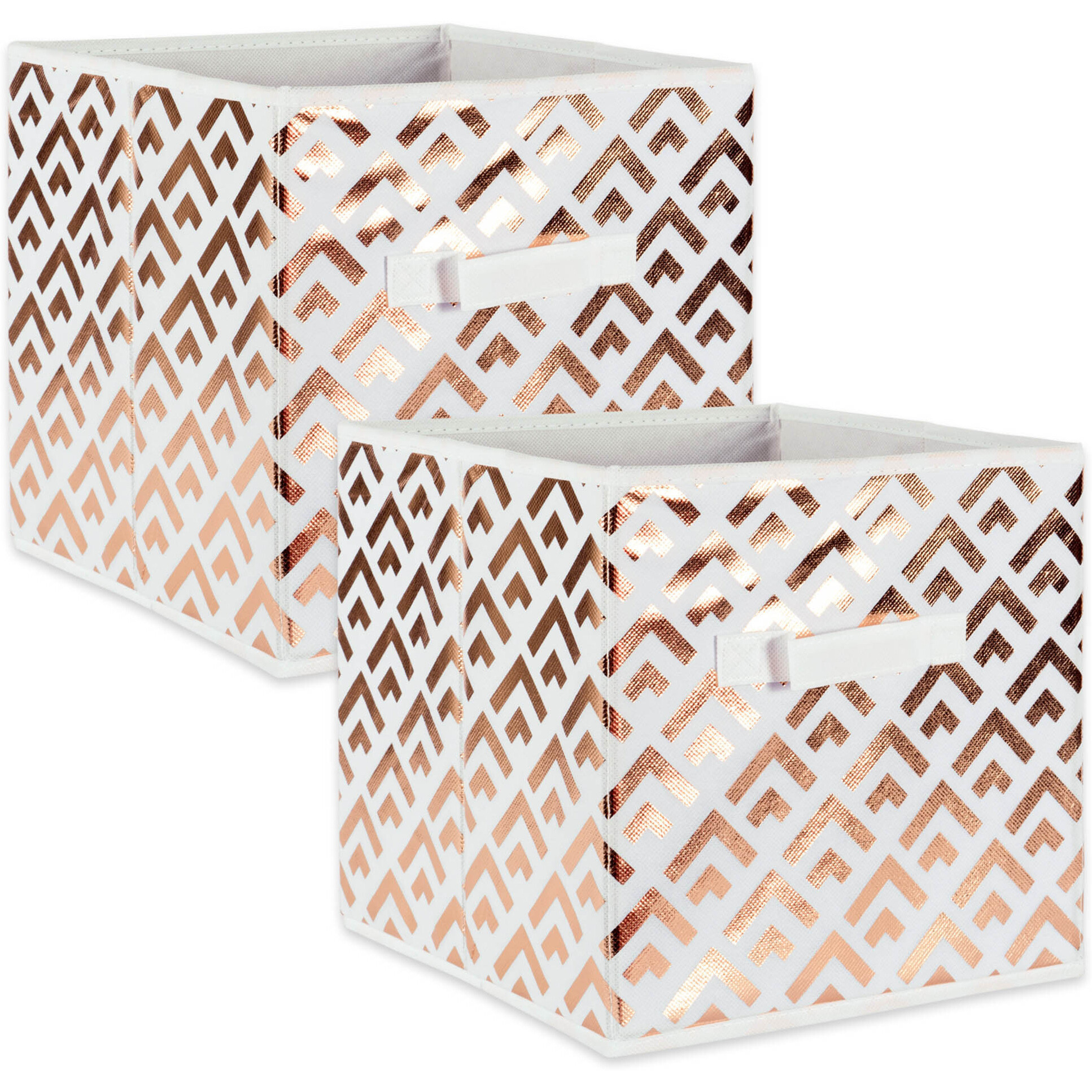 DII Nonwoven Polyester Cube Double Diamond White/Copper Square  (Set of 2)
