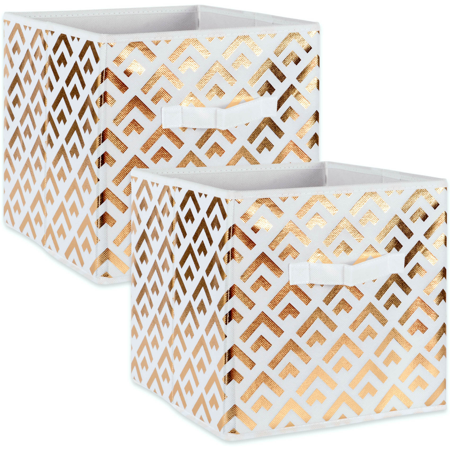 DII Nonwoven Polyester Cube Double Diamond White/Gold Square  (Set of 2)