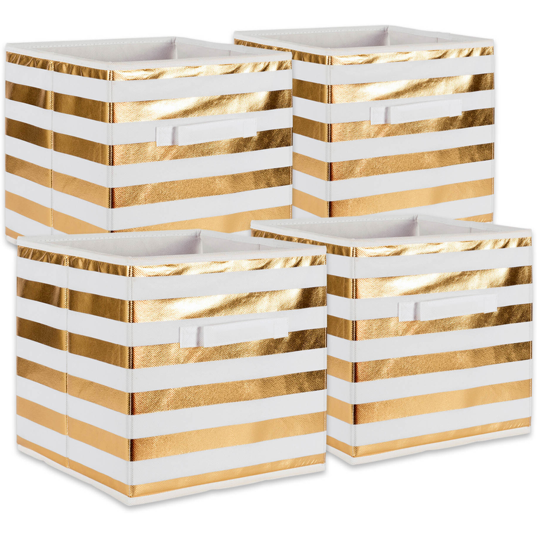 DII Nonwoven Polyester Cube Stripe White/Gold Square  (Set of 4)