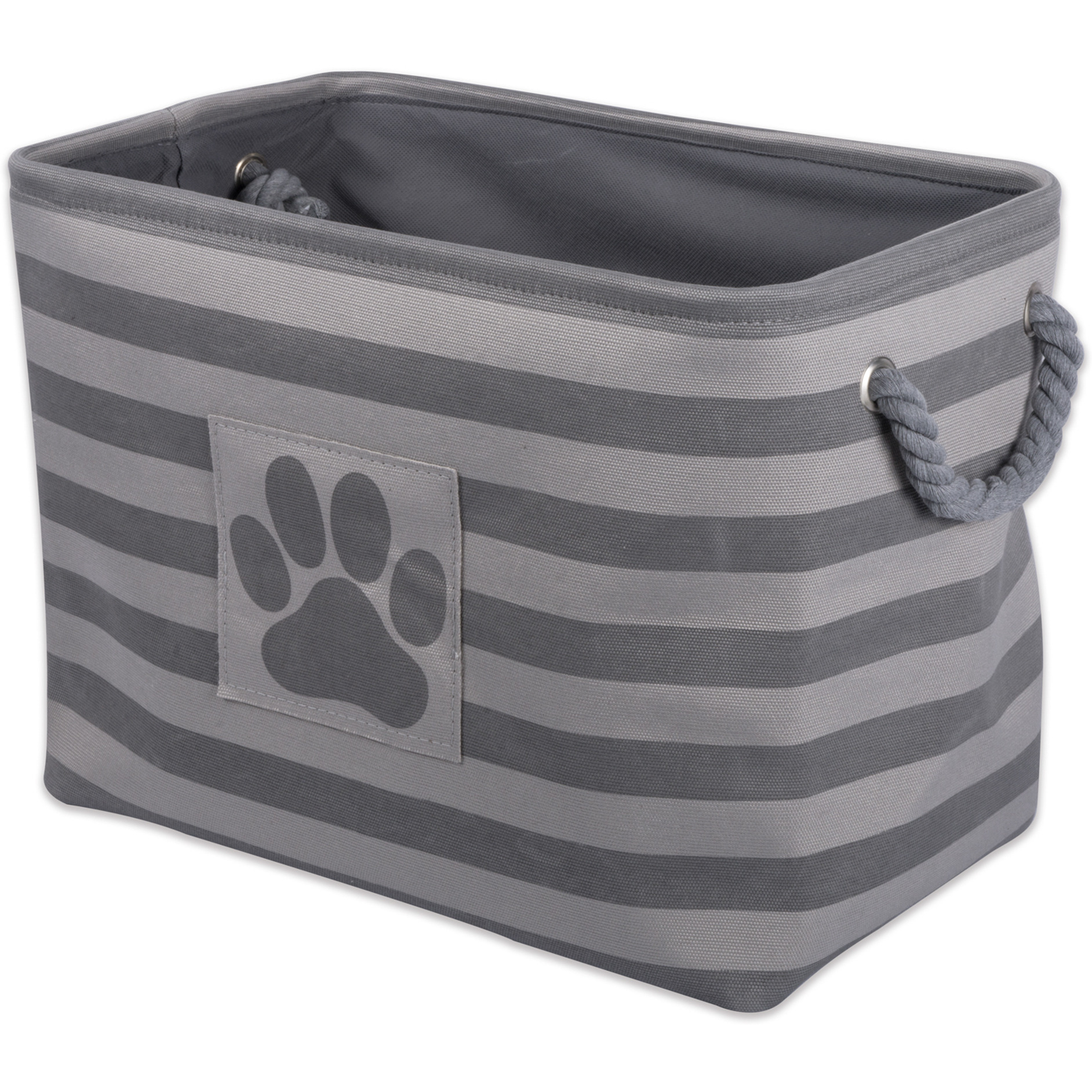 DII Polyester Pet Bin Stripe With Paw Patch Gray Rectangle Large