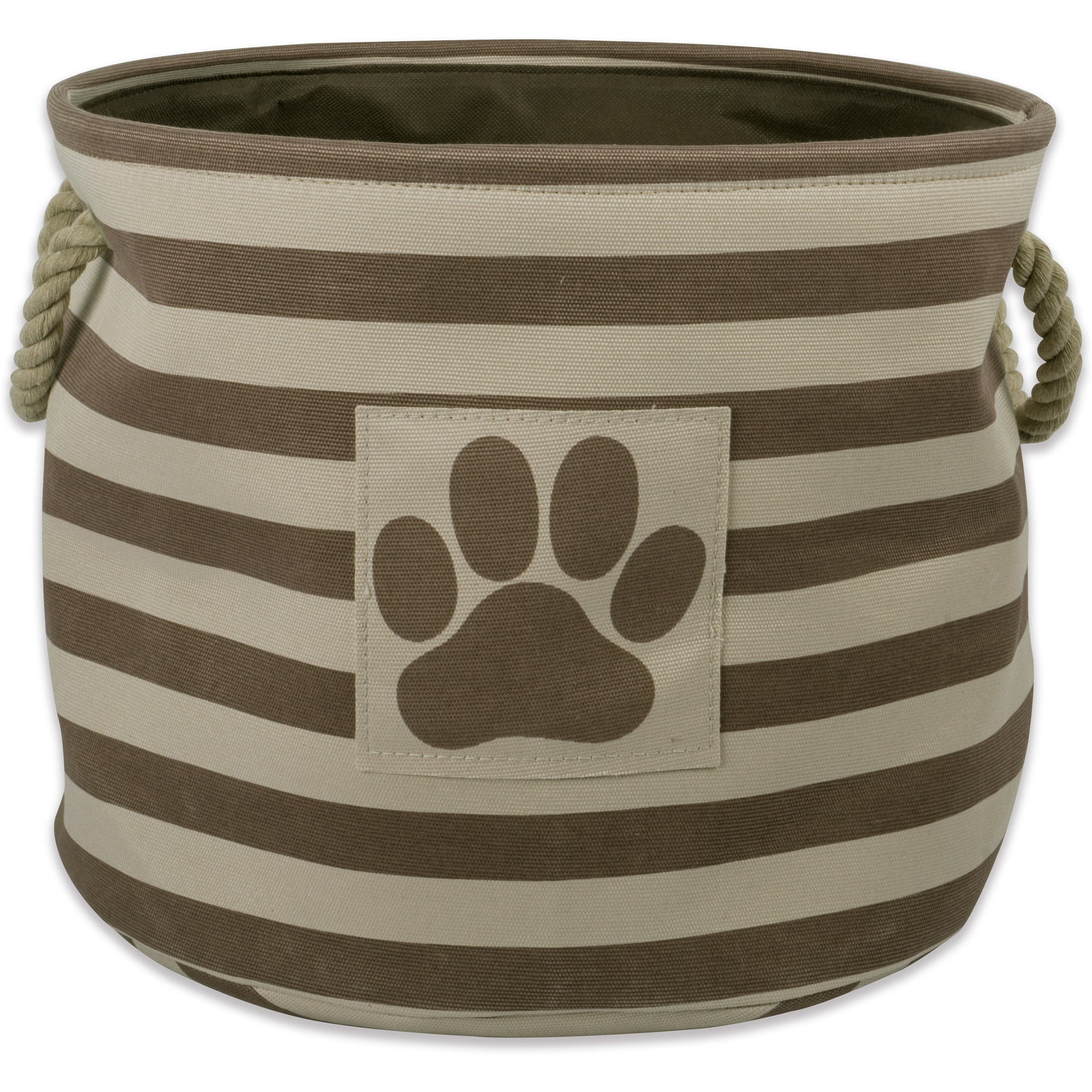 DII Polyester Pet Bin Stripe With Paw Patch Brown Round Medium