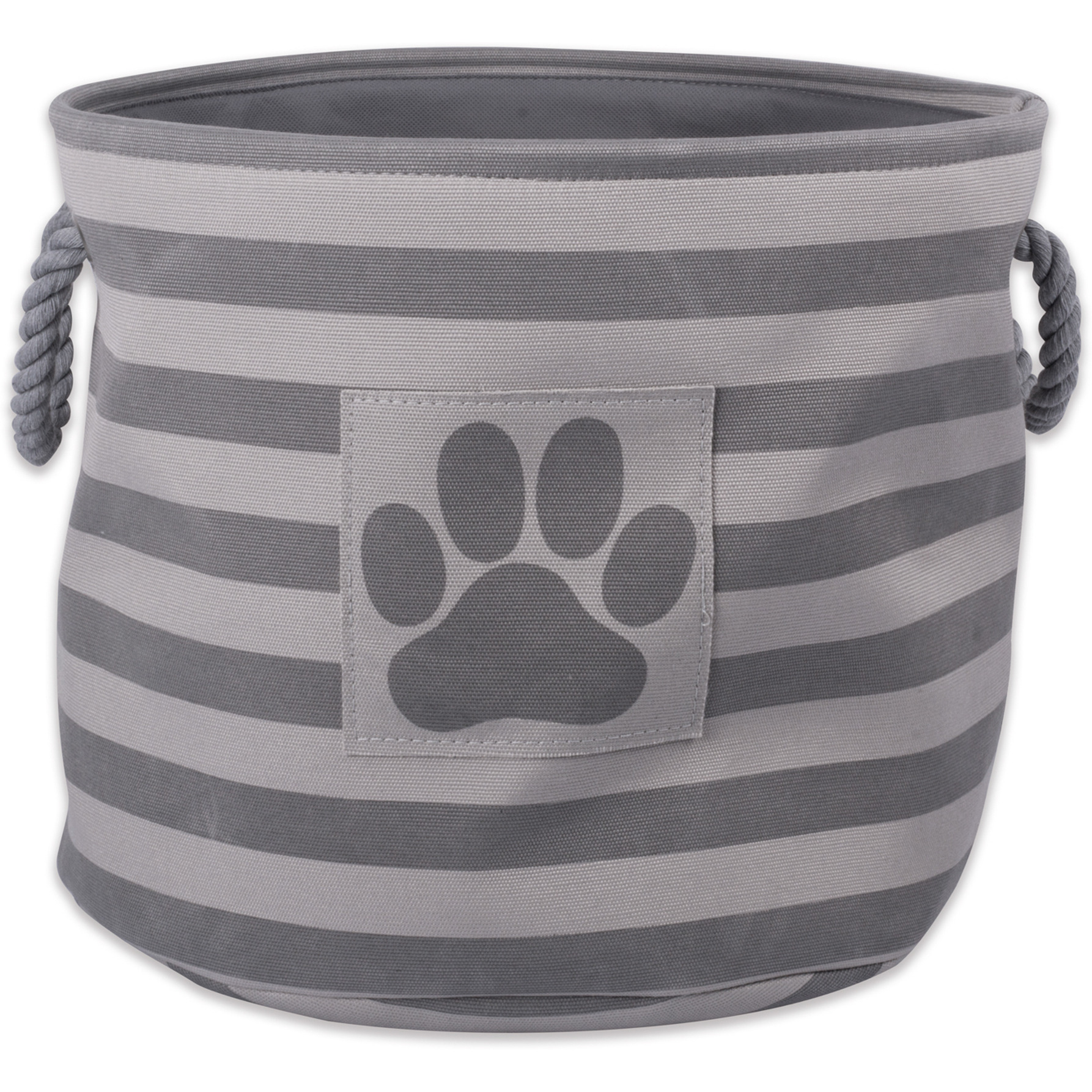 DII Polyester Pet Bin Stripe With Paw Patch Gray Round Large