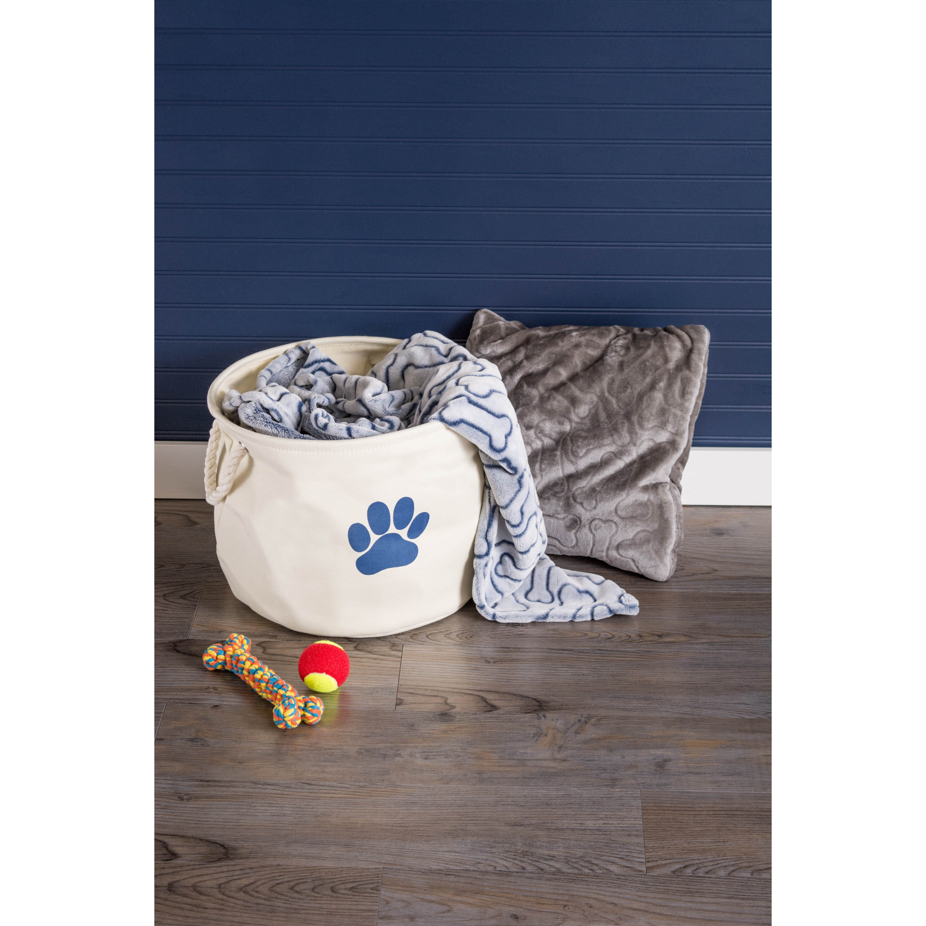 DII Polyester Pet Bin Paw Off White Round Small