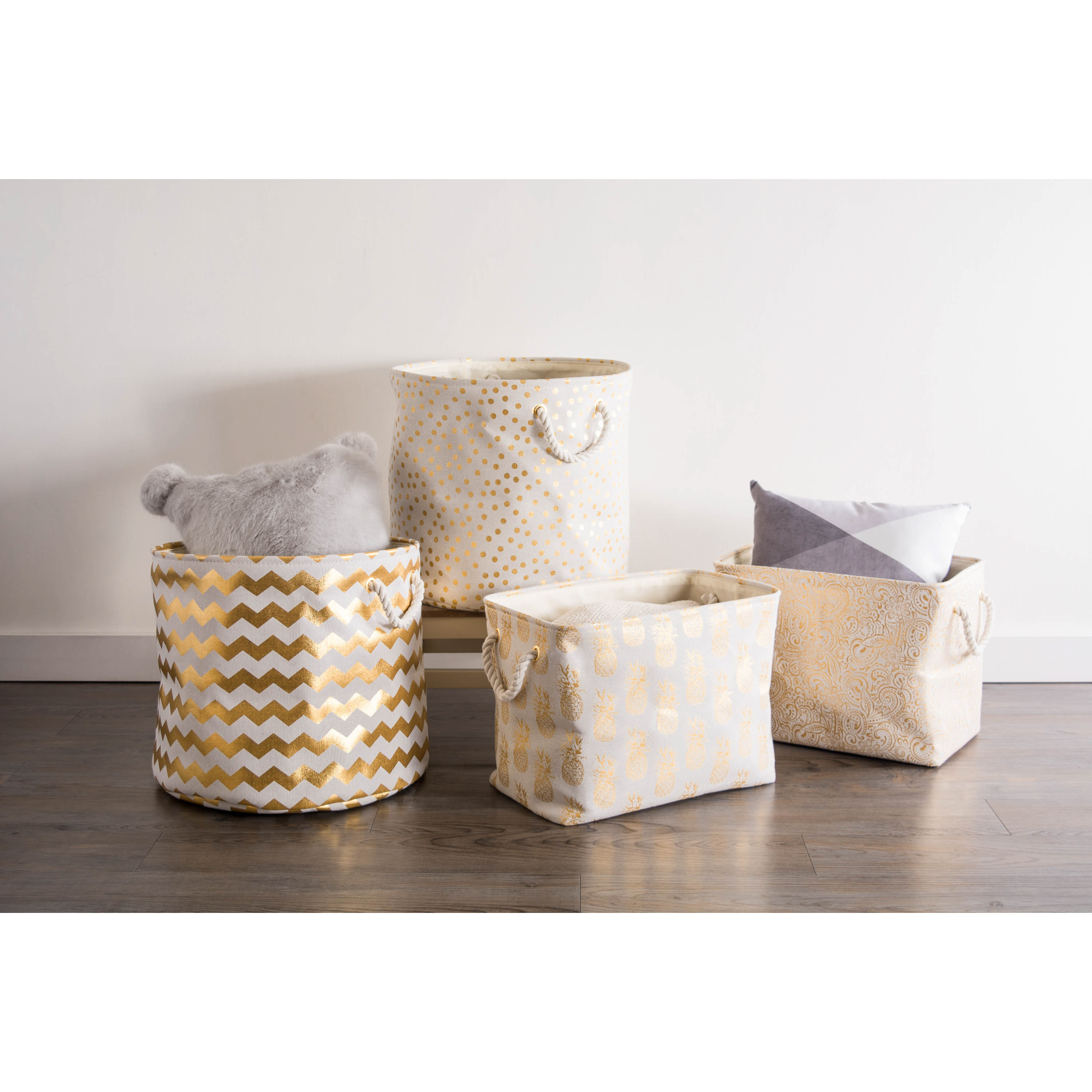 DII Polyester Bin Dots Gold Round Large