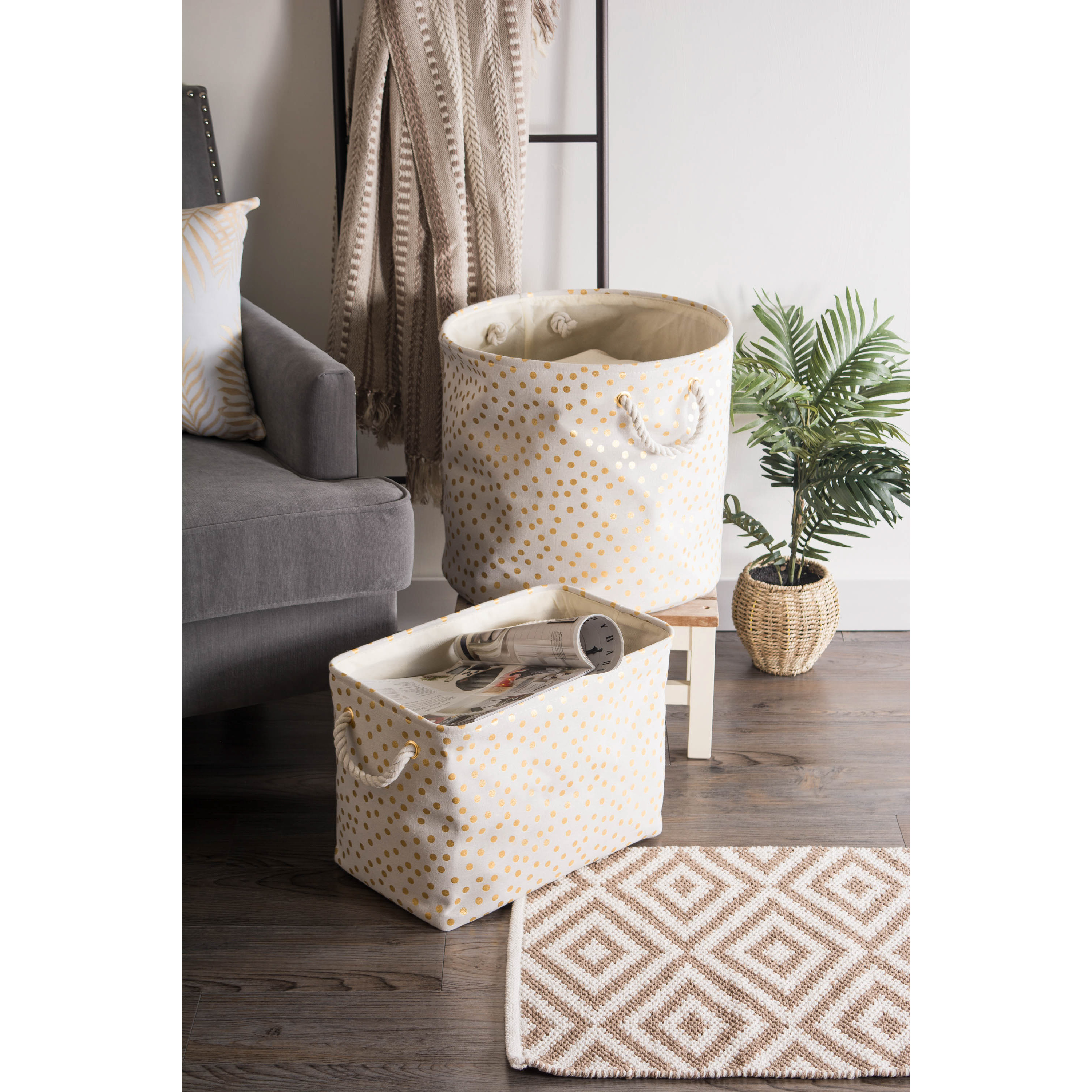 DII Polyester Bin Dots Gold Rectangle Medium