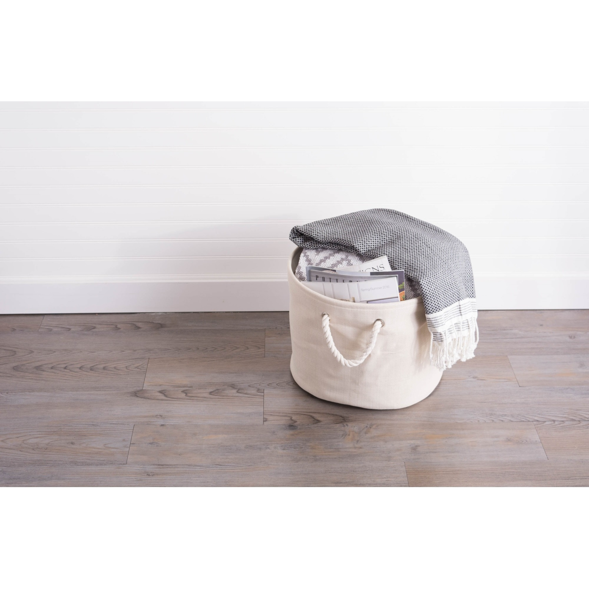 DII Polyester Bin Variegated Cream Round Large