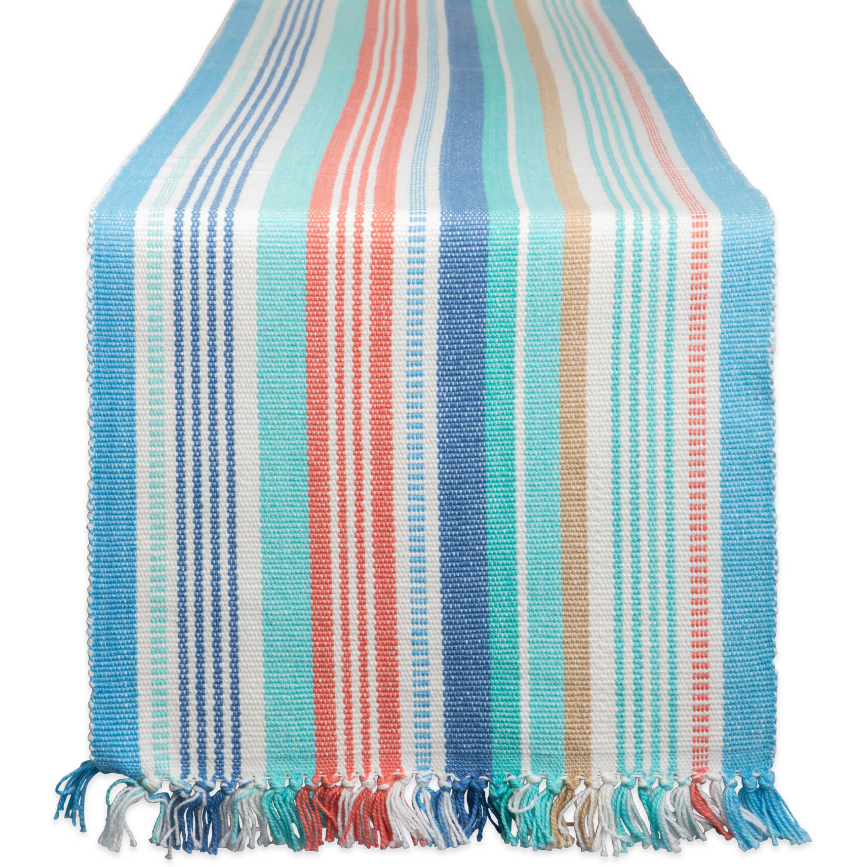 DII Seashore Stripe Fringed Table Runner