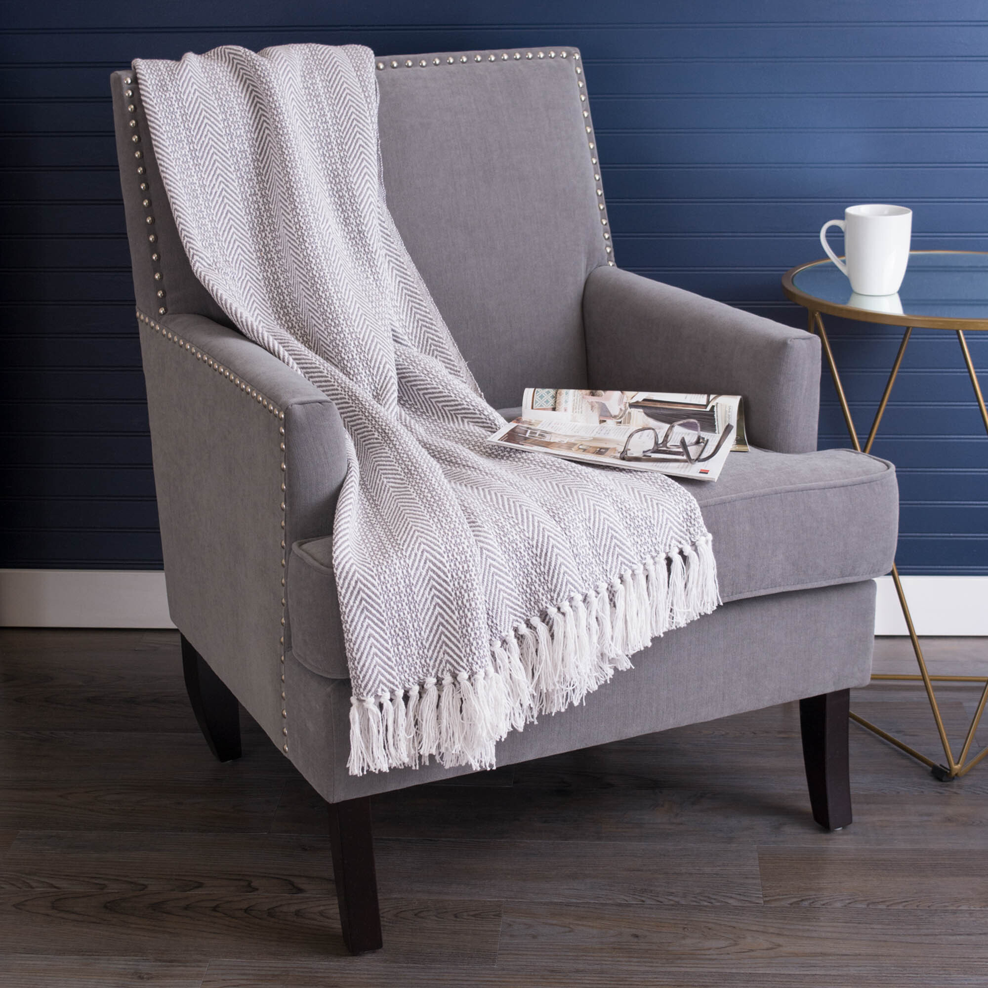 DII Gray Herringbone Stripe Throw