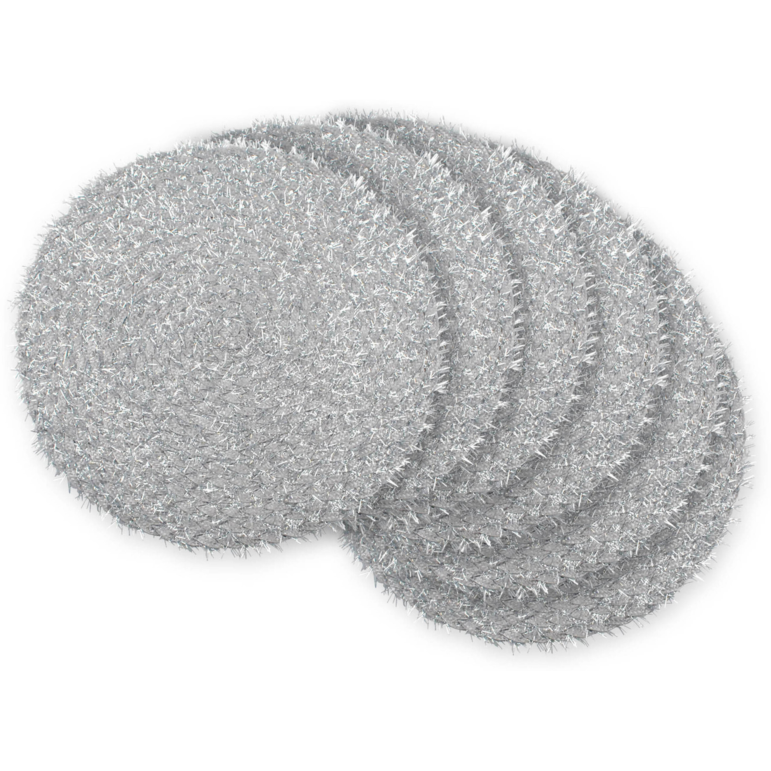 DII Silver Round Polypropylene Woven Tinsel Placemat (Set of 6)