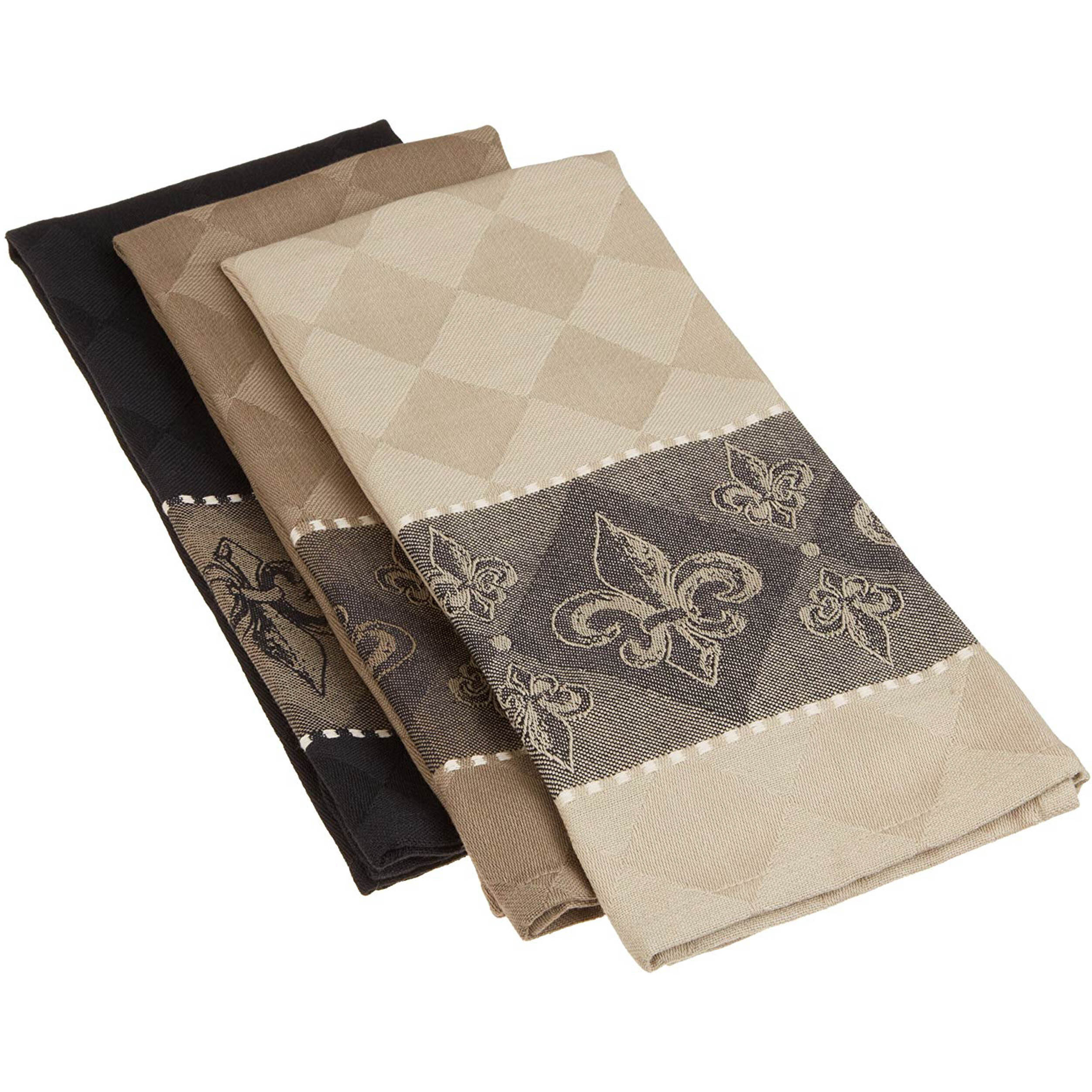 DII Assorted Fleur De Lis Jacquard Dishtowels (Set of 3)