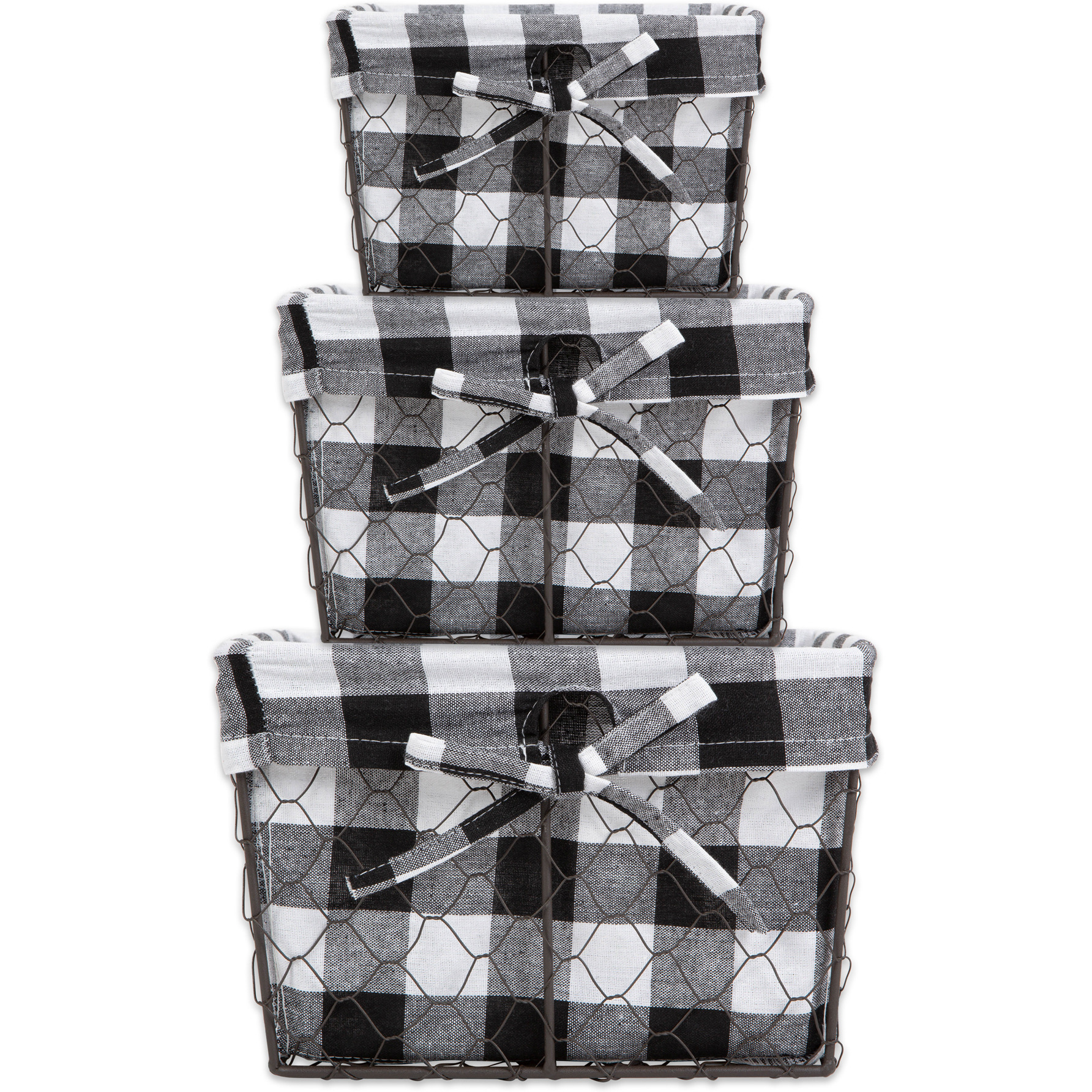 DII Assorted Vintage Grey Chicken Wire Black White Check Liner Basket (Set of 3)