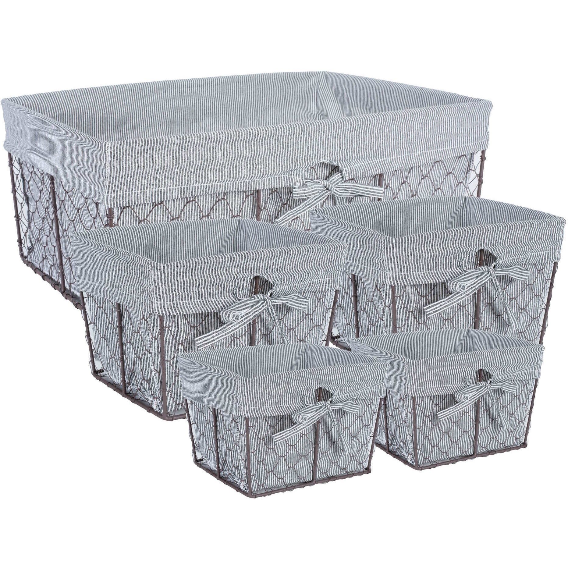 DII Chicken Wire Basket (Set of 5) Ticking