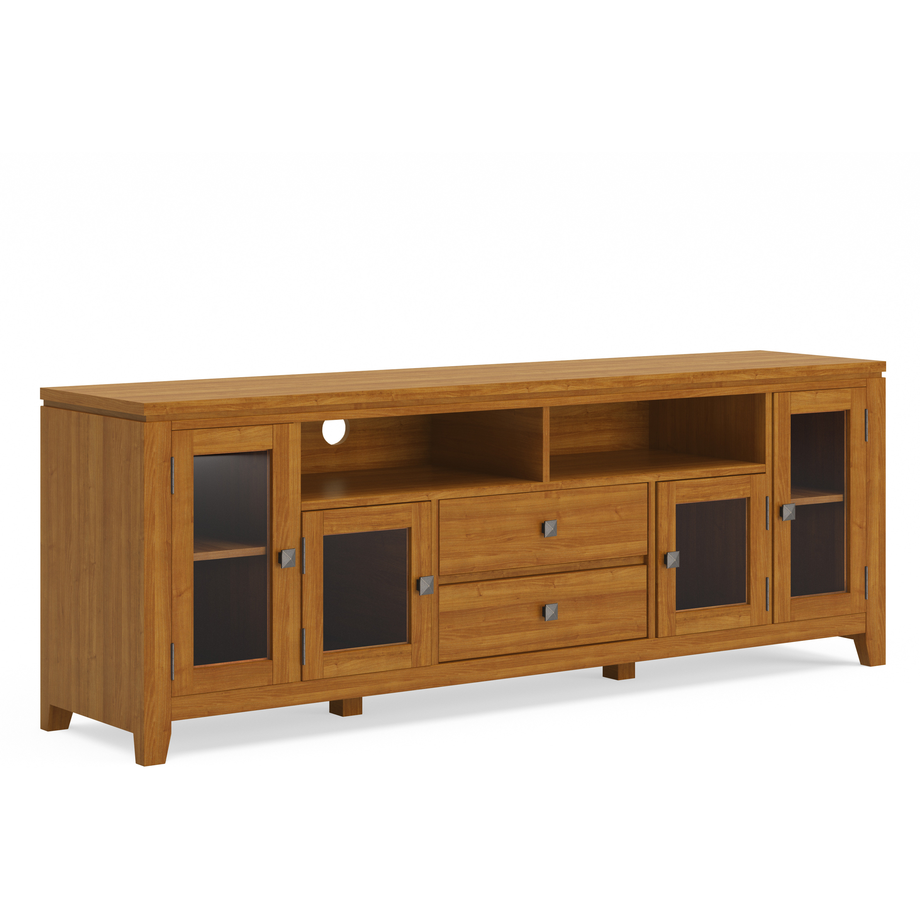 Cosmopolitan SOLID WOOD 72 inch Wide TV Media Stand in Light Golden Brown For TVs up to 80 inches