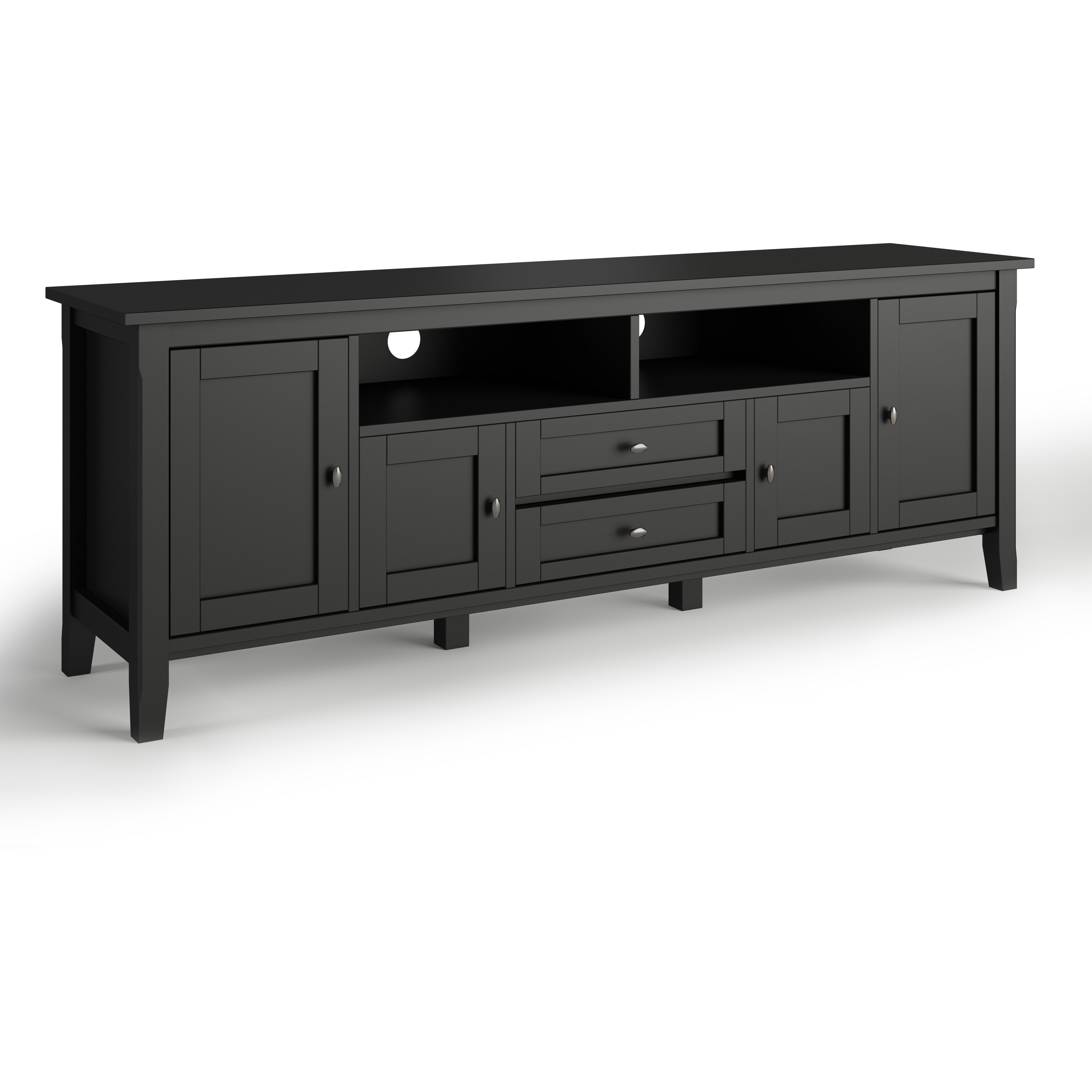 Warm Shaker SOLID WOOD 72 inch TV Media Stand in Black For TVs up to 80 inches