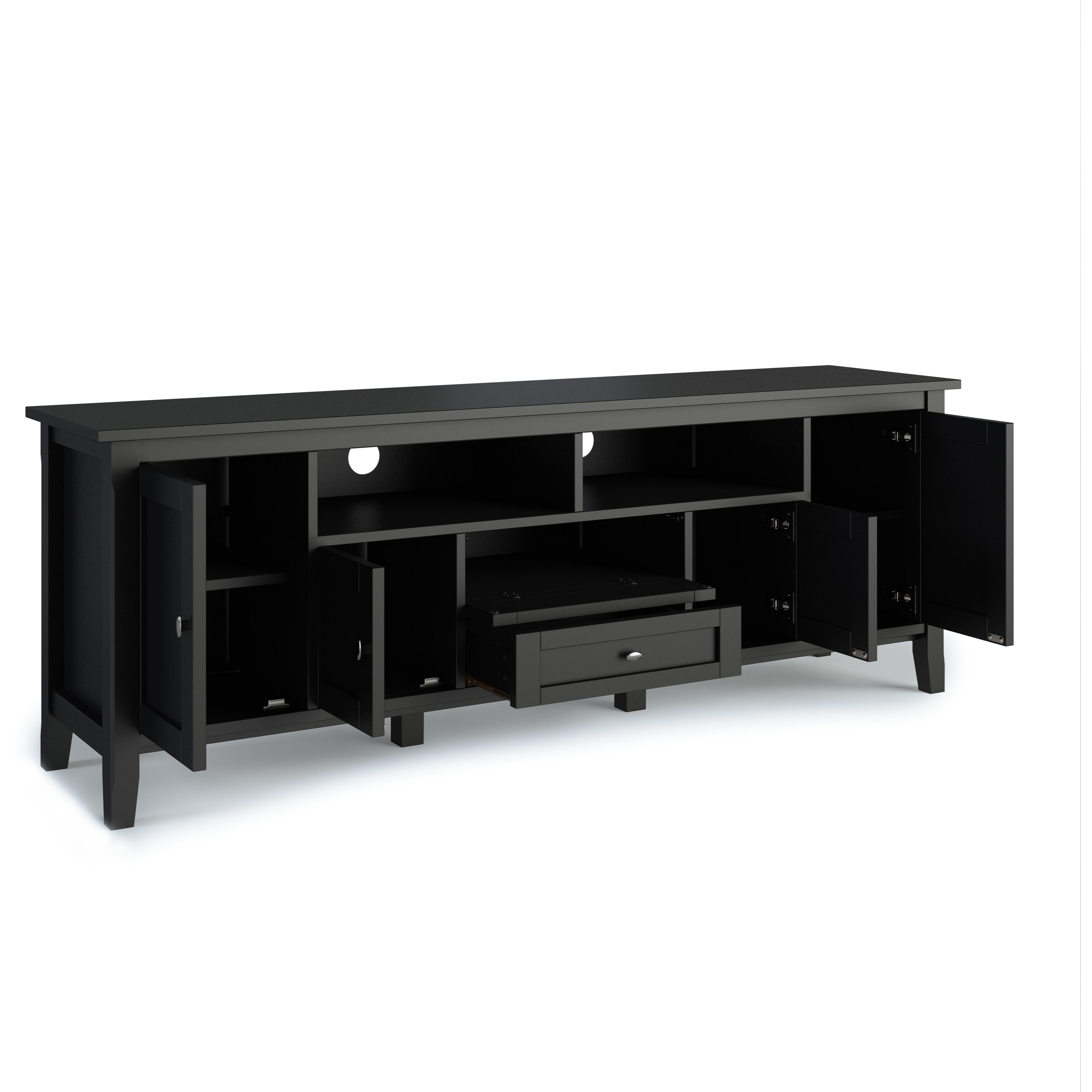 Warm Shaker SOLID WOOD 72 inch TV Media Stand in Black For TVs up to 80 inches