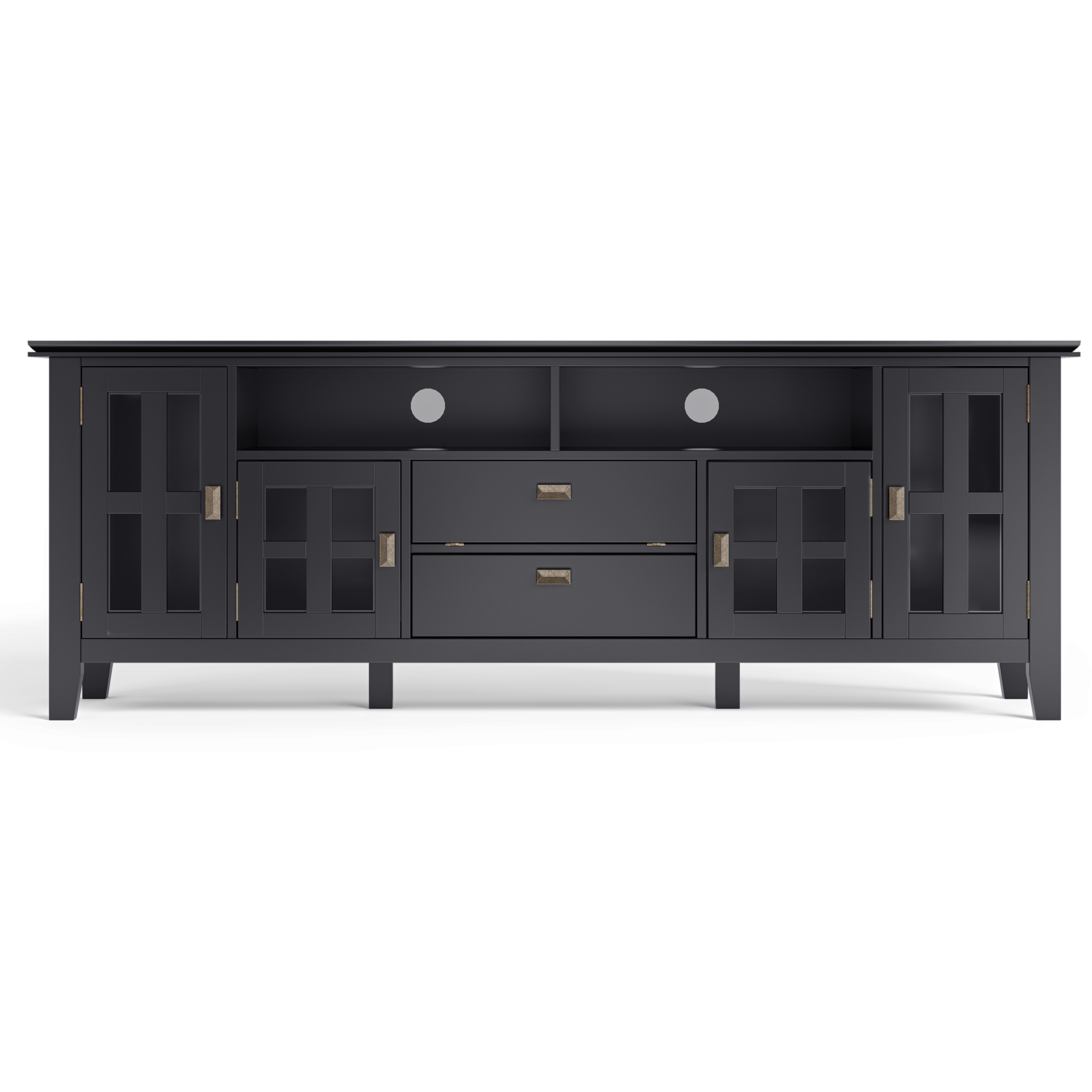 Artisan SOLID WOOD 72 inch Wide Transitional TV Media Stand in Black For TVs up to 80 inches