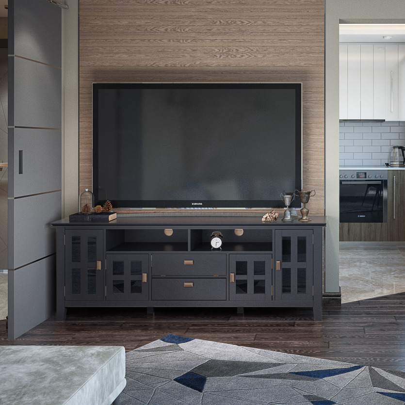 Artisan SOLID WOOD 72 inch Wide Transitional TV Media Stand in Black For TVs up to 80 inches