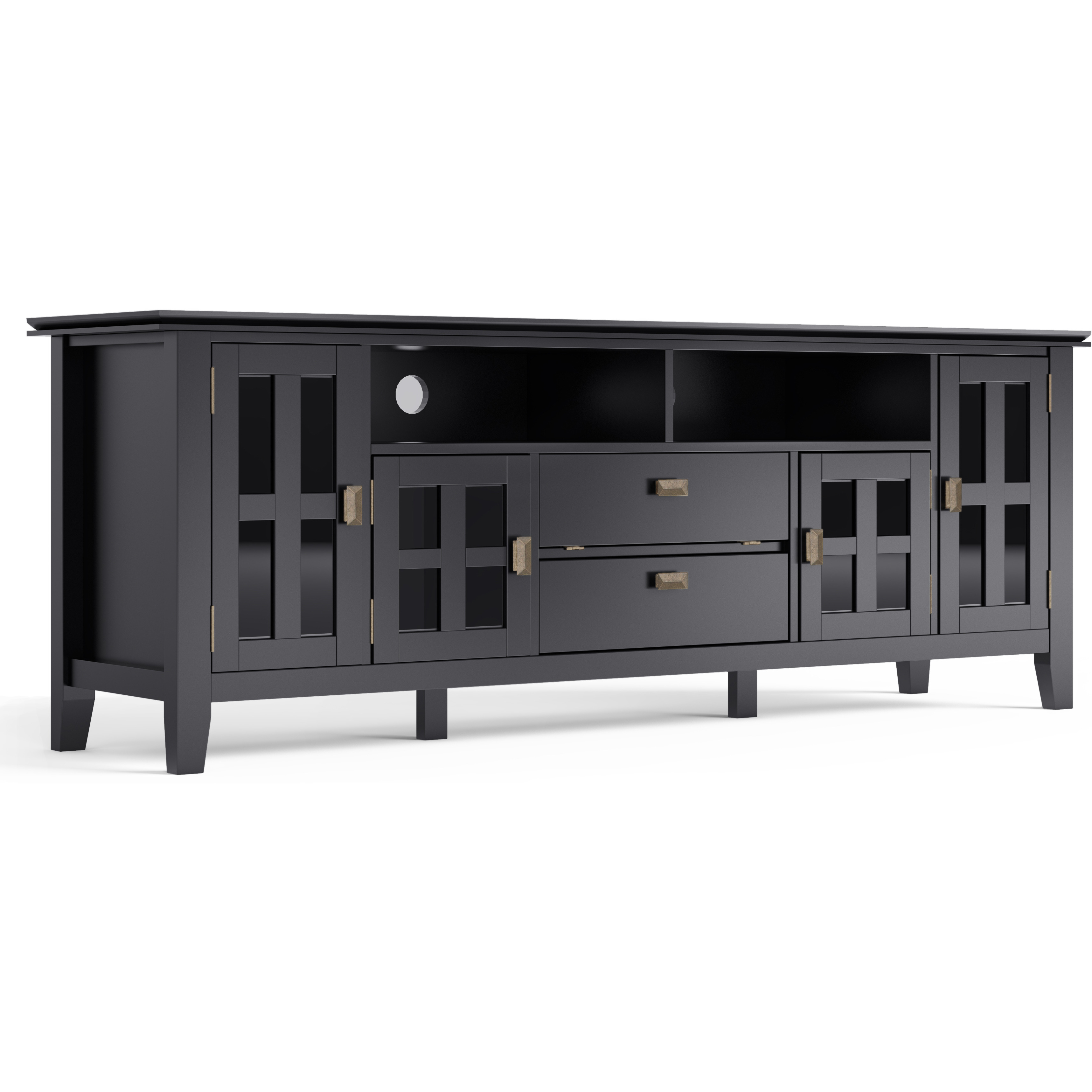 Artisan SOLID WOOD 72 inch Wide Transitional TV Media Stand in Black For TVs up to 80 inches