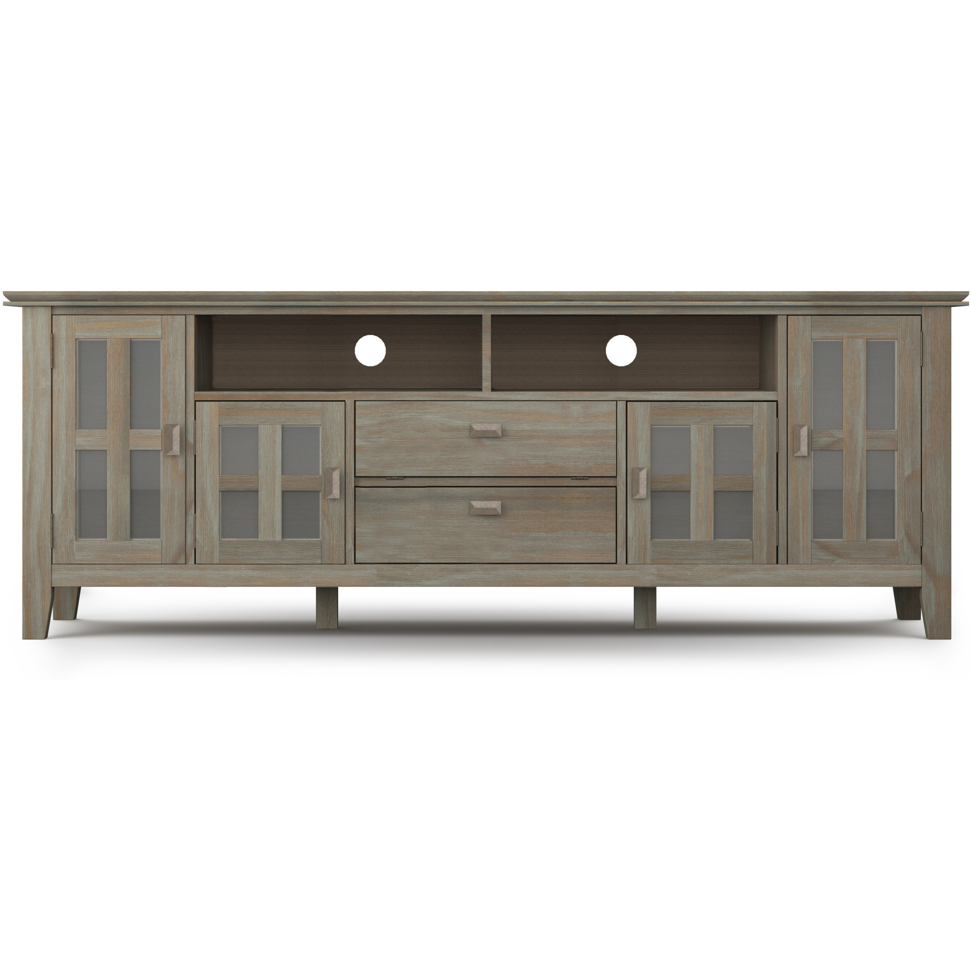 Artisan SOLID WOOD 72 inch Wide Transitional TV Media Stand in Distressed Grey For TVs up to 80 inches
