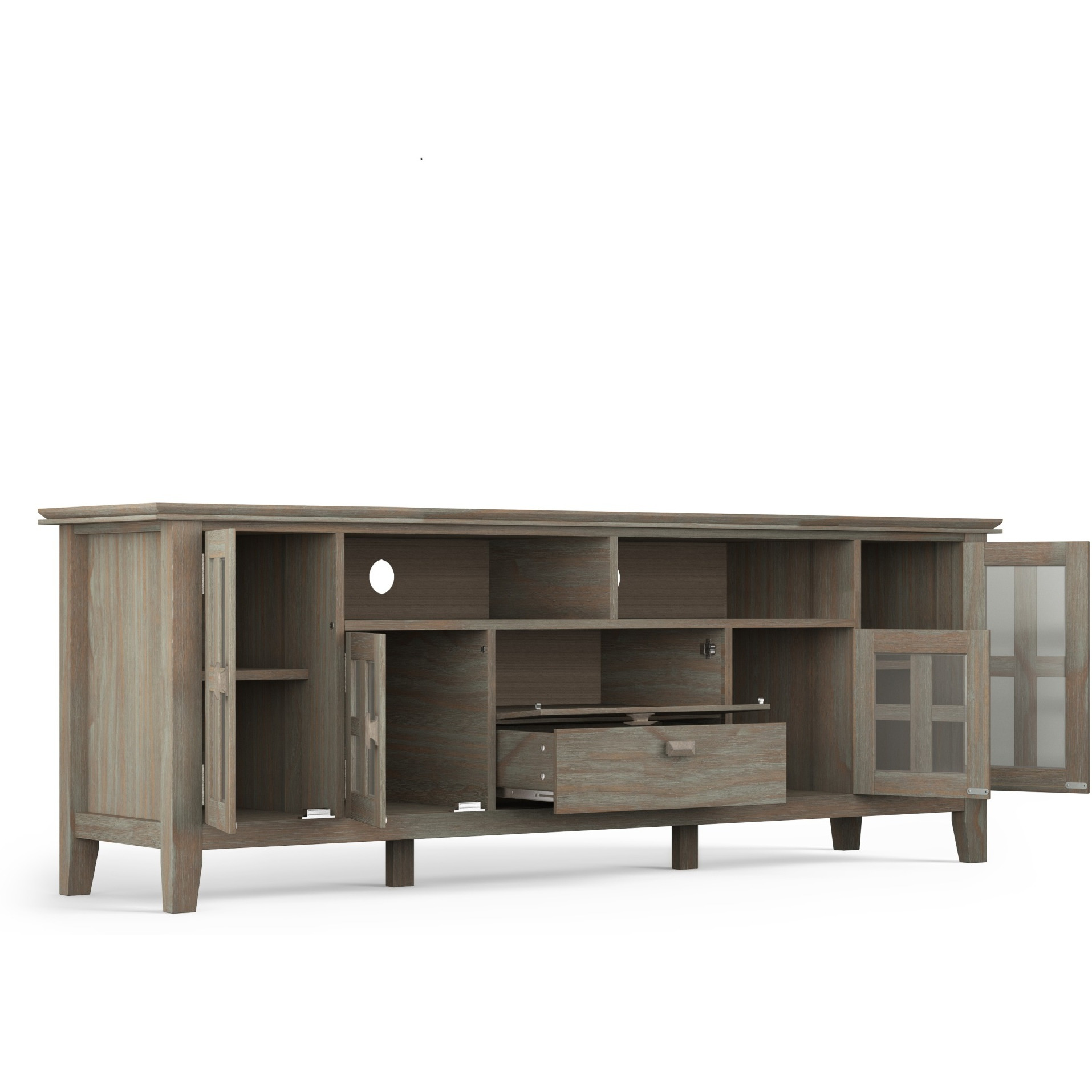 Artisan SOLID WOOD 72 inch Wide Transitional TV Media Stand in Distressed Grey For TVs up to 80 inches