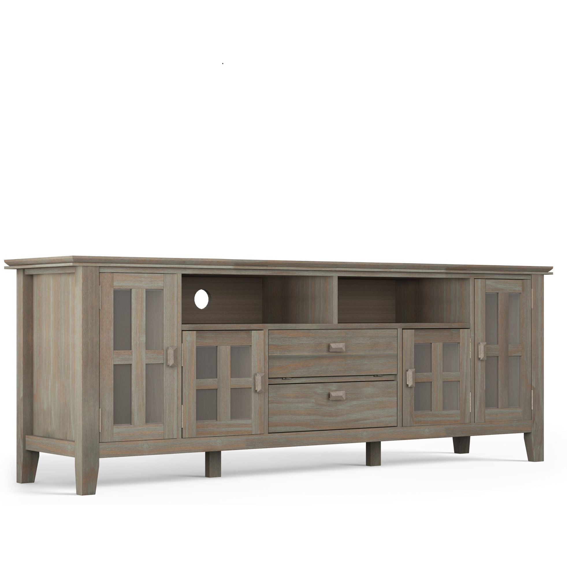 Artisan SOLID WOOD 72 inch Wide Transitional TV Media Stand in Distressed Grey For TVs up to 80 inches