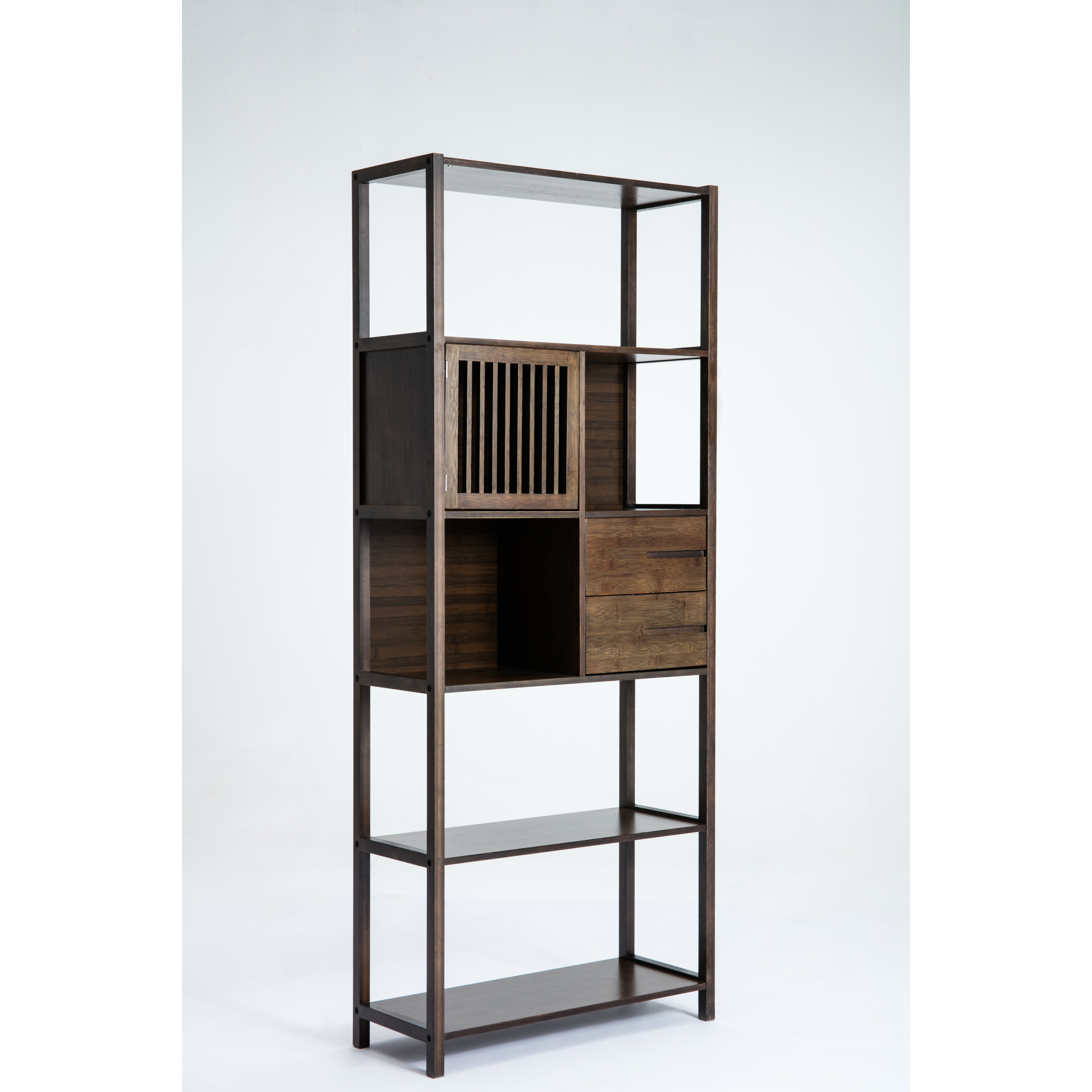 Selma Bamboo Bookcase - Left Facing Spindle Cabinet, Cappuccino