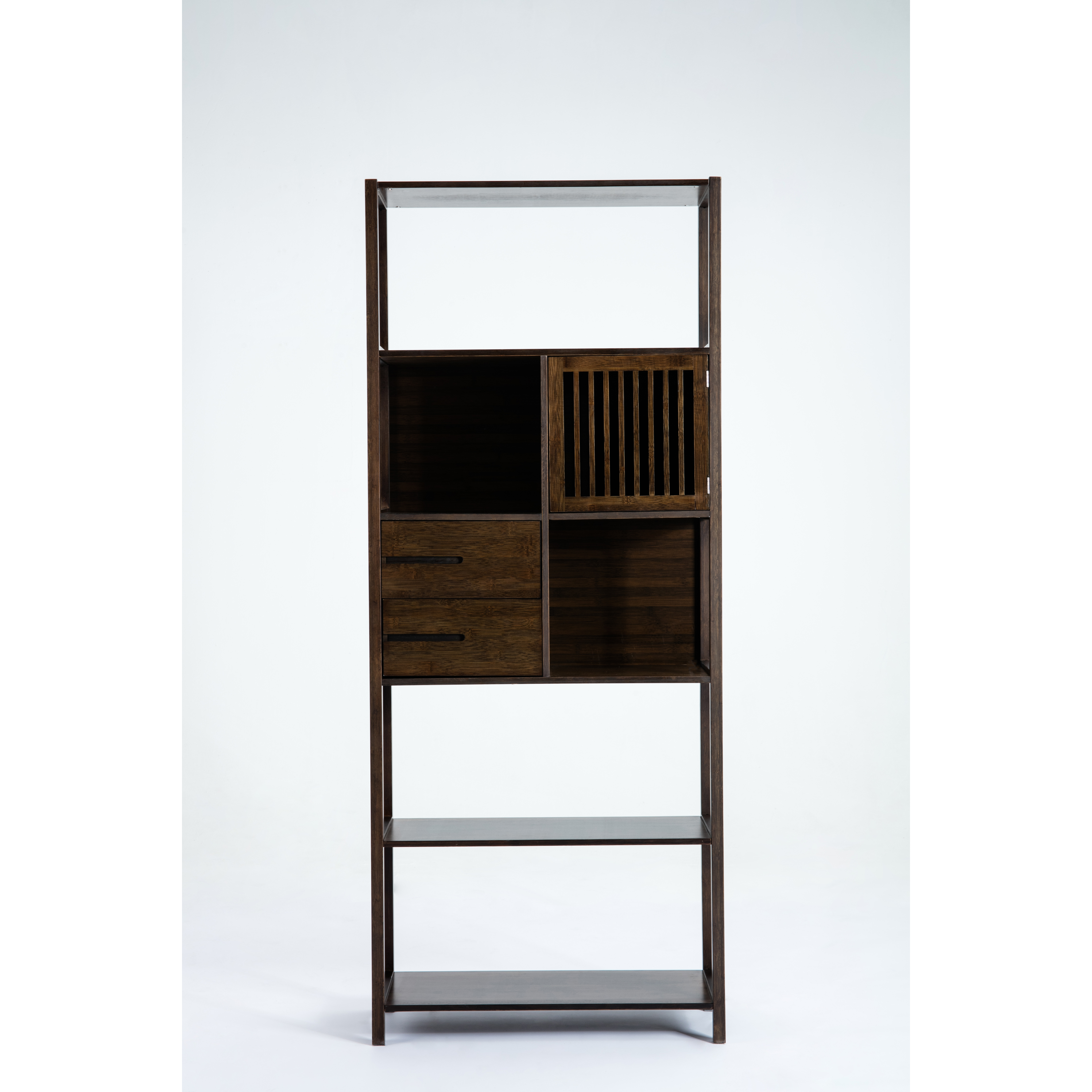 Selma Bamboo Bookcase - Right Facing Spindle Cabinet, Cappuccino