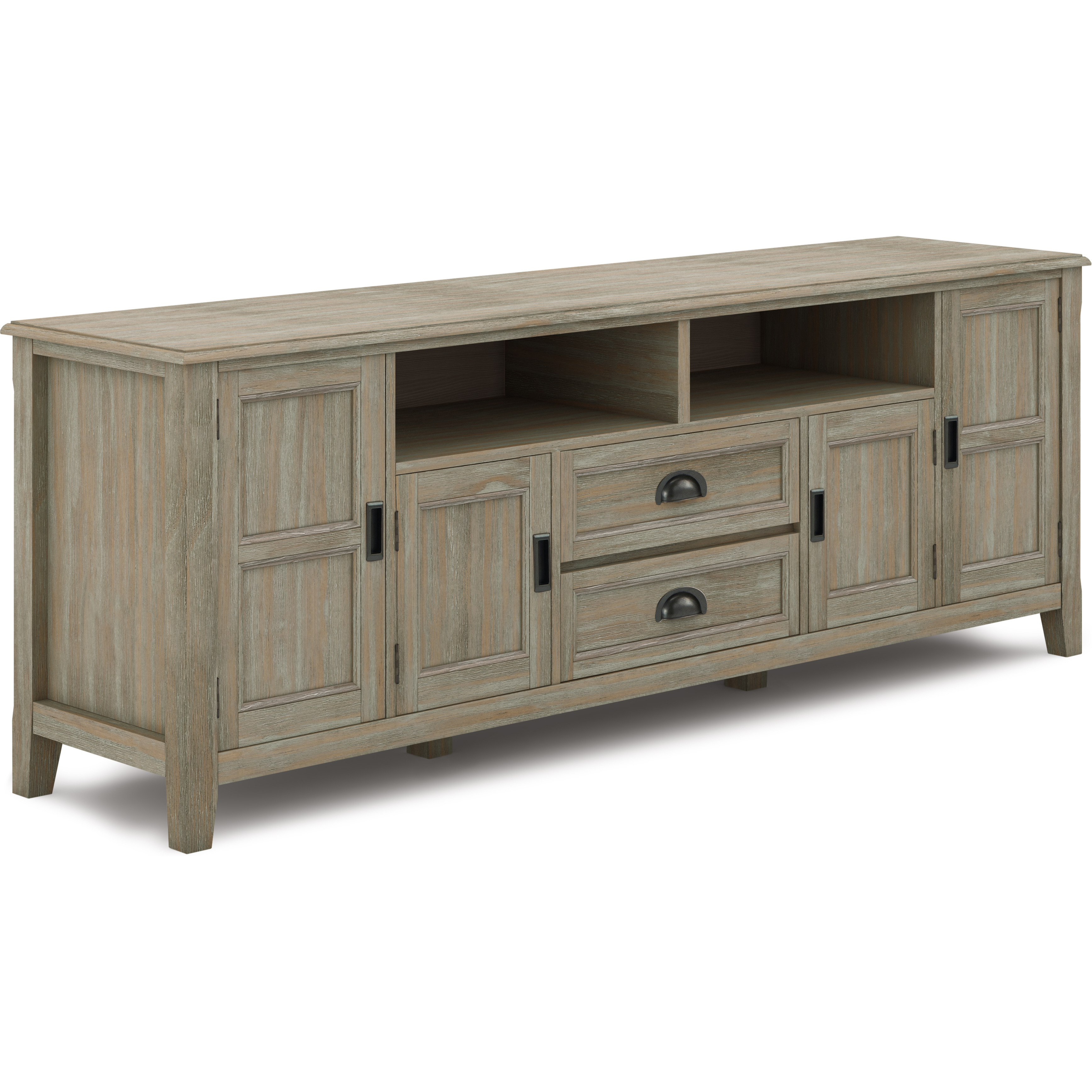 Burlington SOLID WOOD 72 inch TV Media Stand in Distressed Grey For TVs up to 80 inches