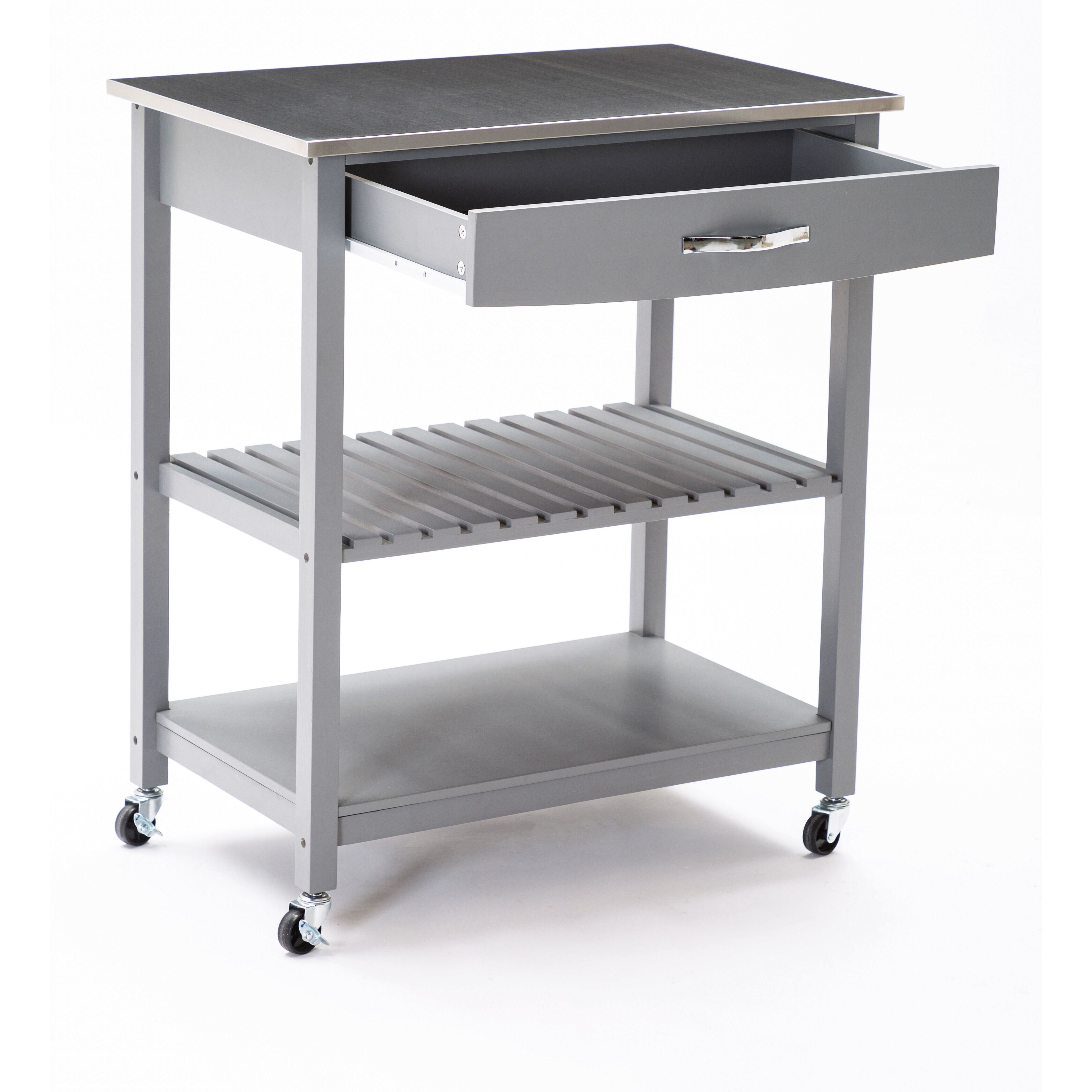 Holland Kitchen Cart With Stainless Steel Top, Gray
