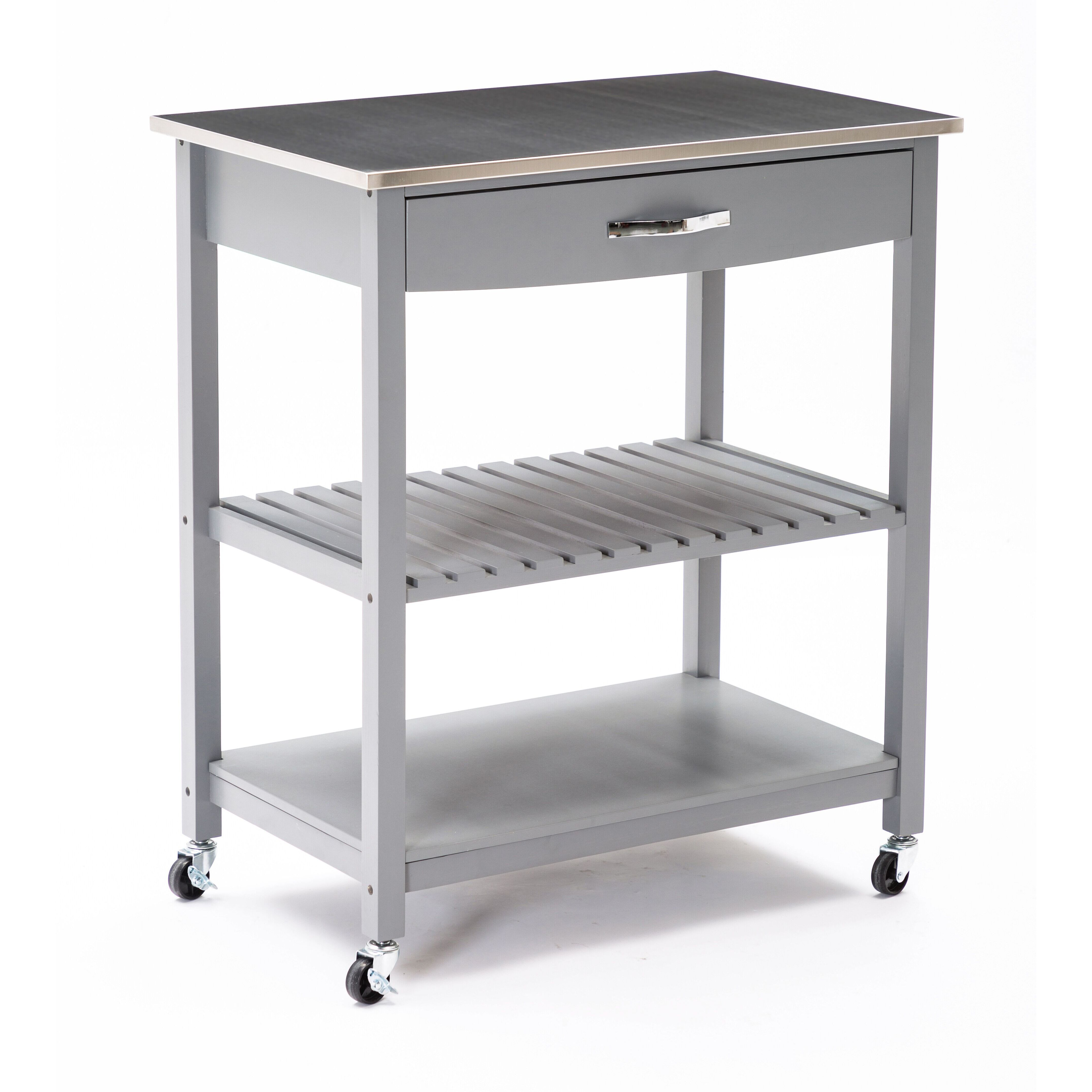 Holland Kitchen Cart With Stainless Steel Top, Gray