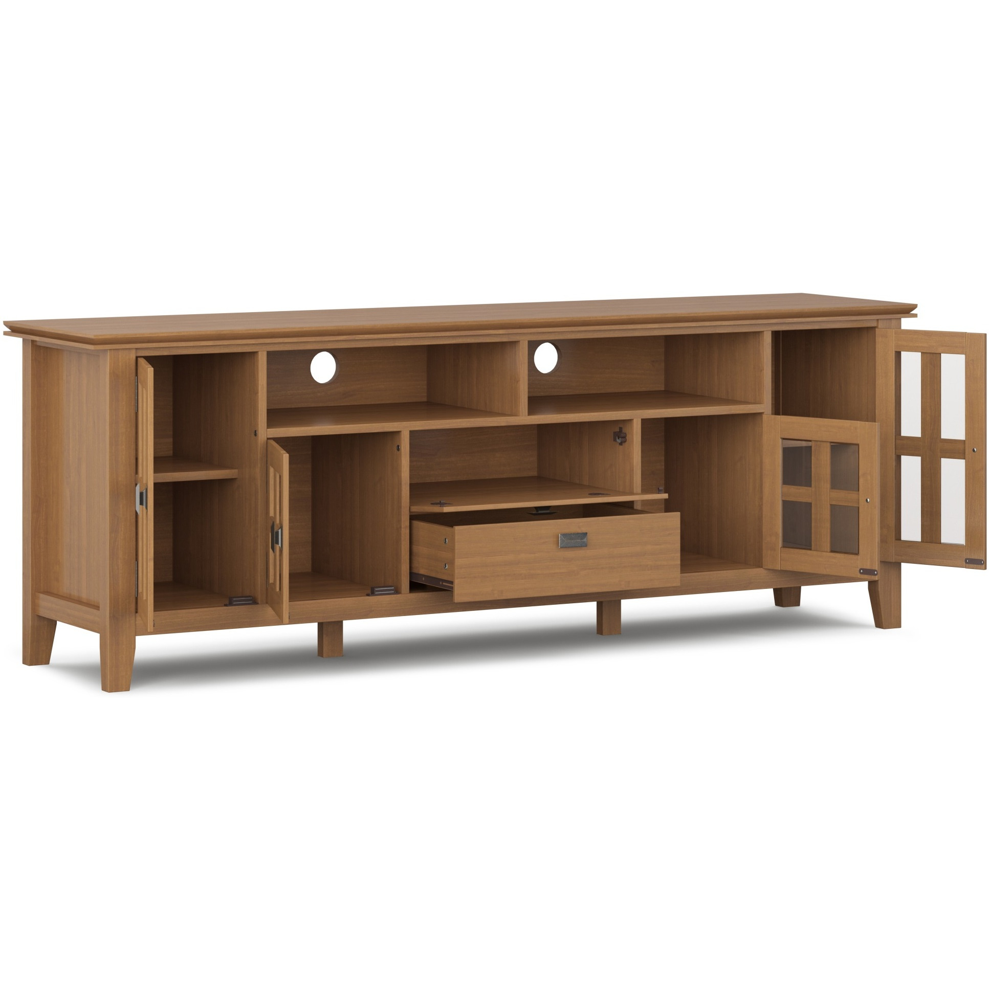 Artisan SOLID WOOD 72 inch Wide Transitional TV Media Stand in Honey Brown For TVs up to 80 inches