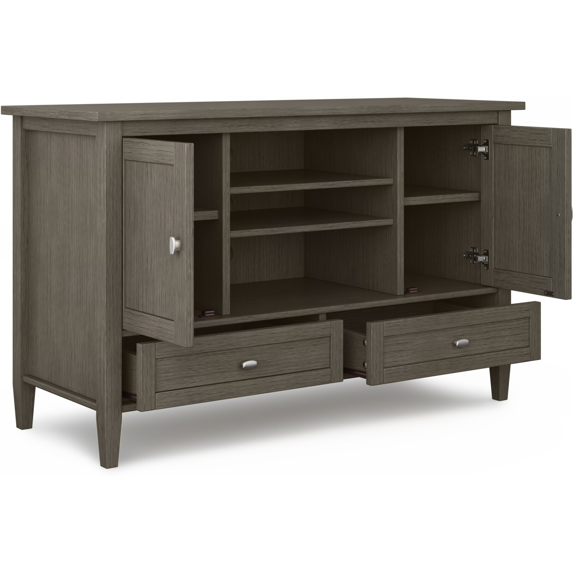 Warm Shaker SOLID WOOD 47 inch Wide Transitional TV Media Stand in Farmhouse Grey For TVs up to 50 inches