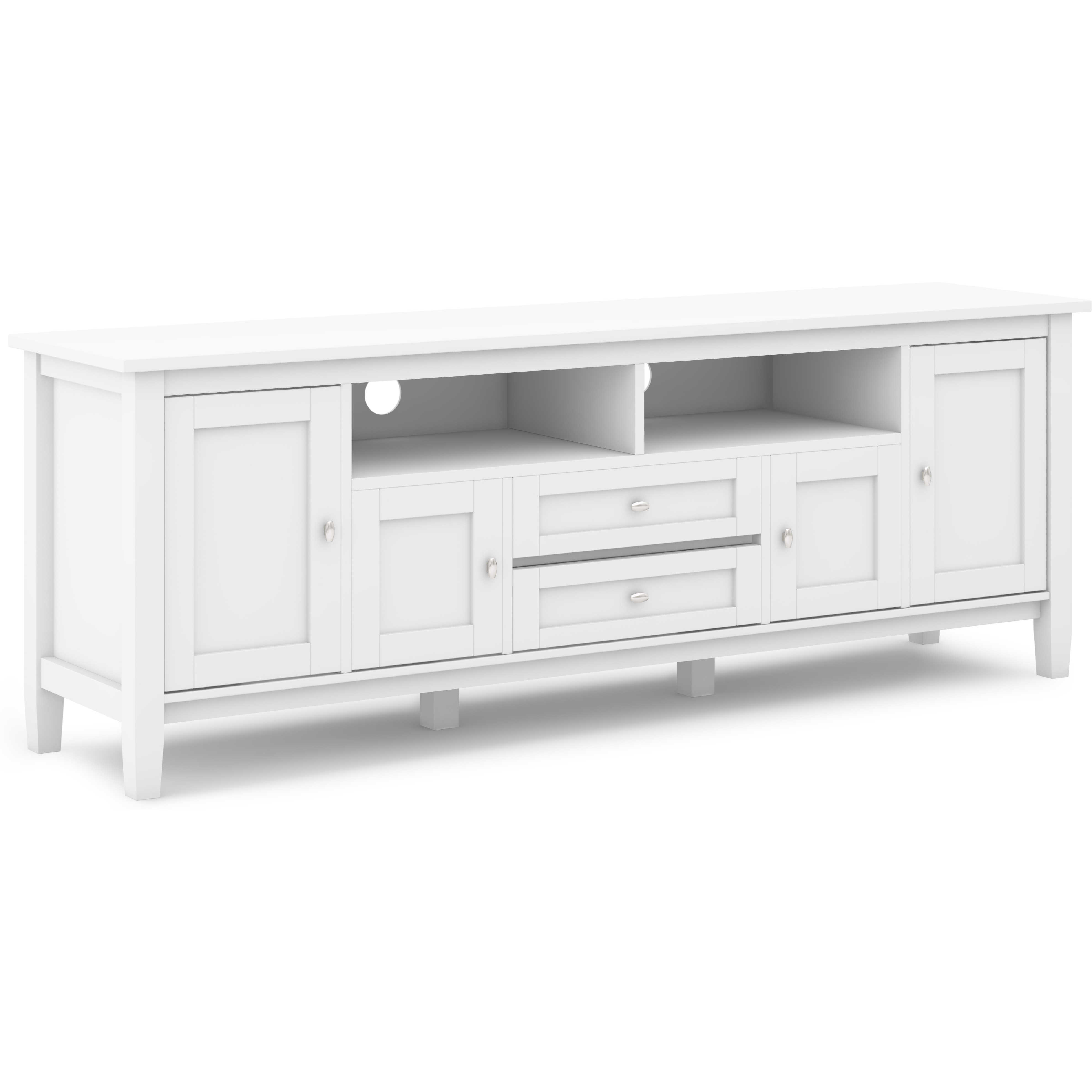Warm Shaker SOLID WOOD 72 inch TV Media Stand in White For TVs up to 80 inches