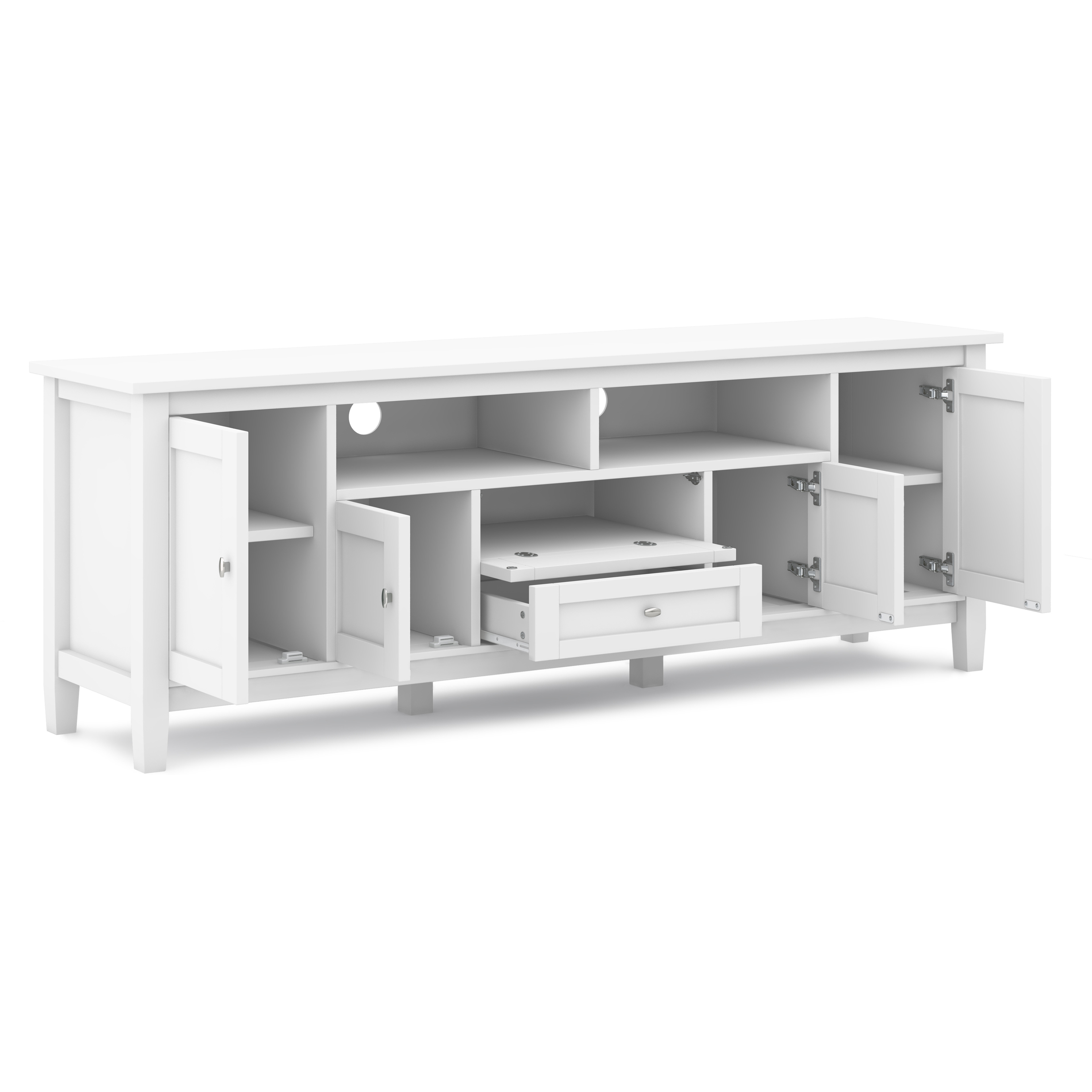 Warm Shaker SOLID WOOD 72 inch TV Media Stand in White For TVs up to 80 inches