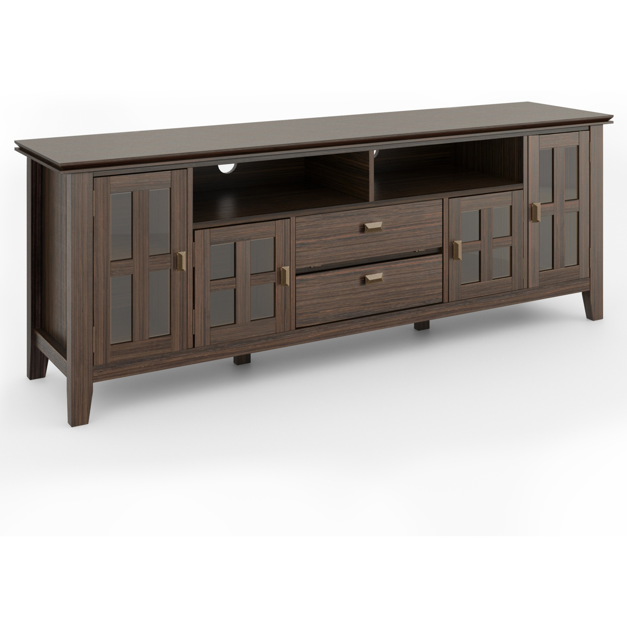 Artisan SOLID WOOD 72 inch Wide Transitional TV Media Stand in Farmhouse Brown For TVs up to 80 inches