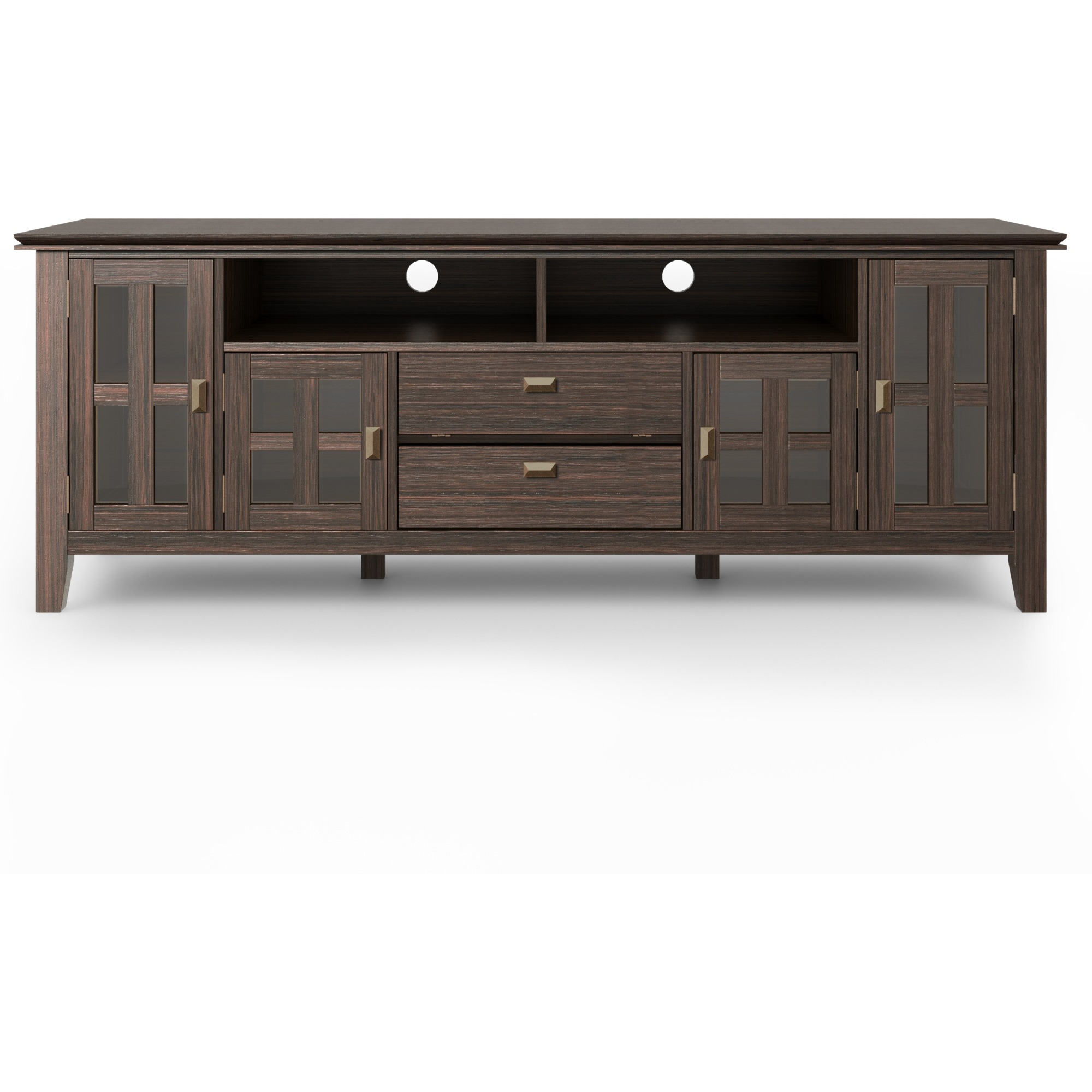 Artisan SOLID WOOD 72 inch Wide Transitional TV Media Stand in Farmhouse Brown For TVs up to 80 inches